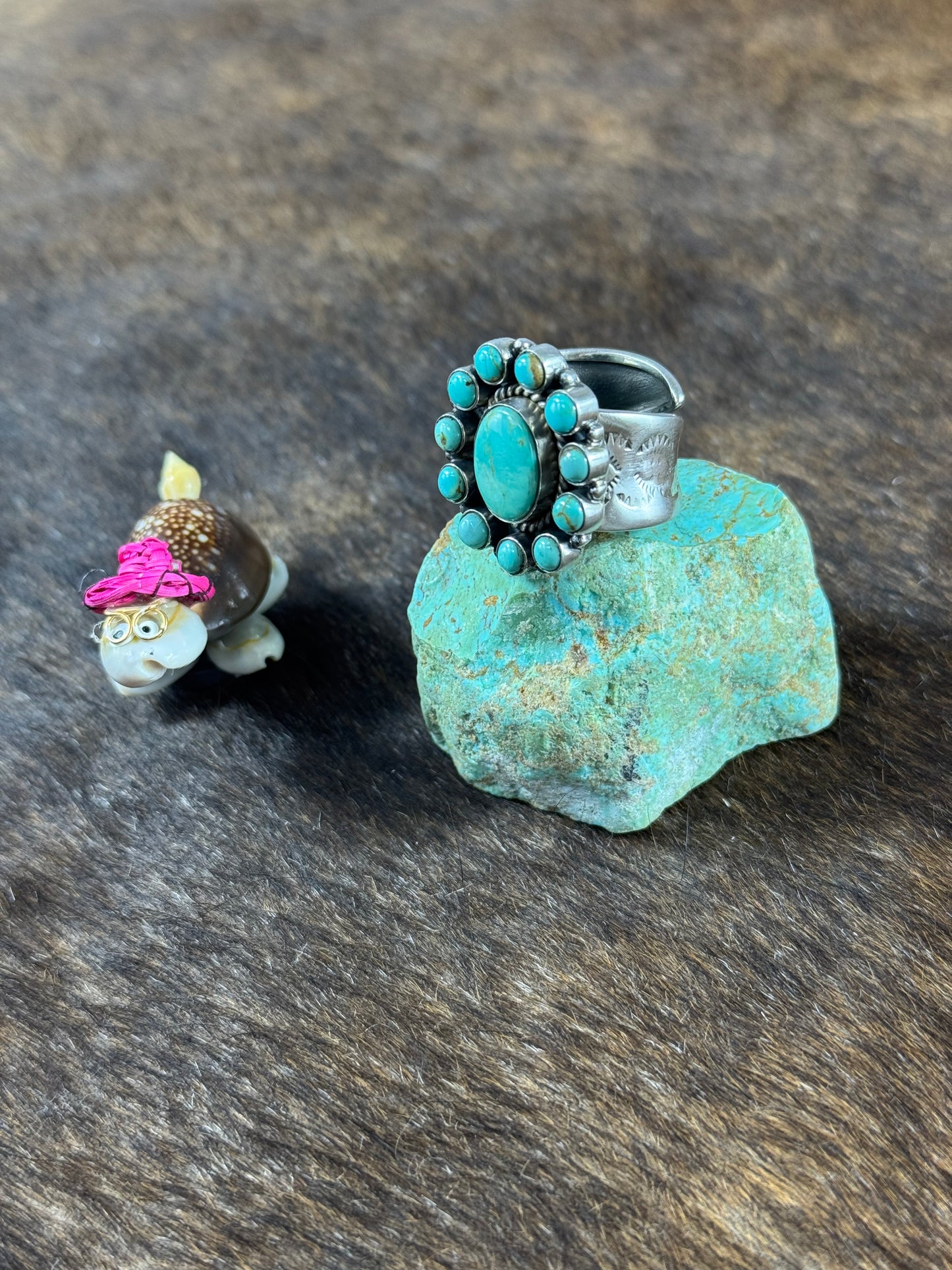 Kingman Turquoise Cluster Stamp Ring
