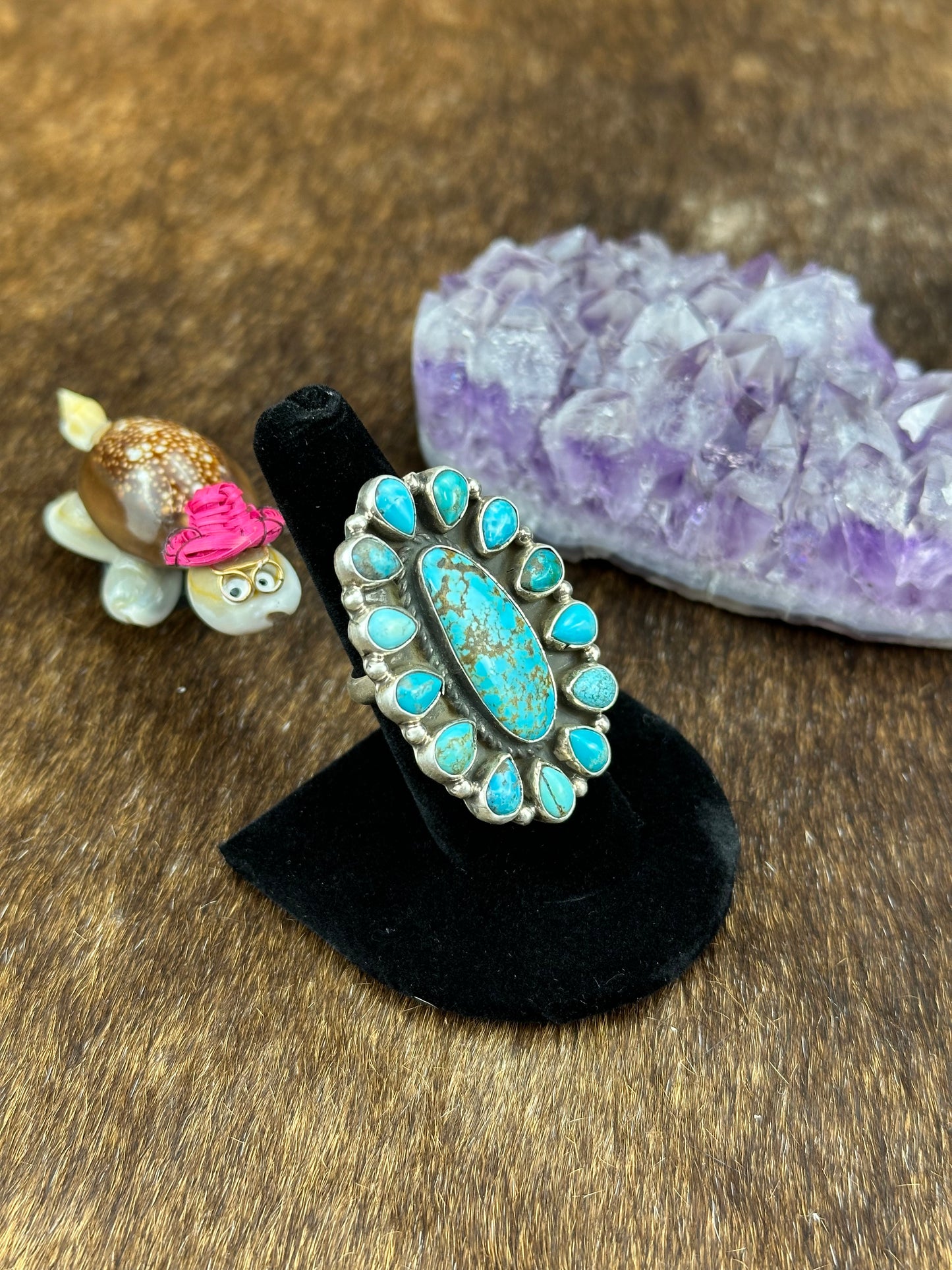 Kingman Turquoise Cluster Ring