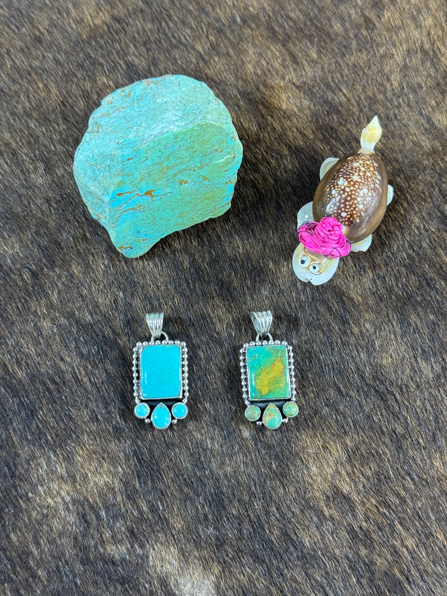 Kingman Turquoise Rectangle Halo Pendants