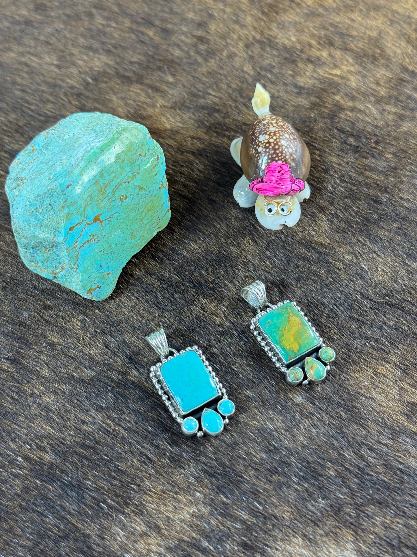 Kingman Turquoise Rectangle Halo Pendants
