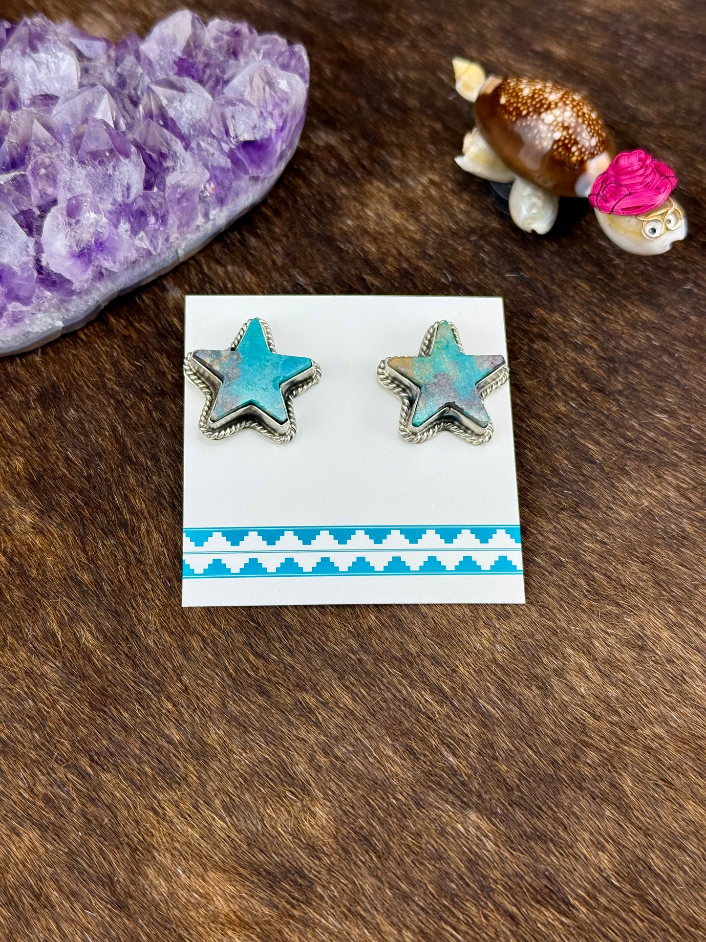 Kingman Turquoise Star Shaped Sterling Silver Stud Earrings