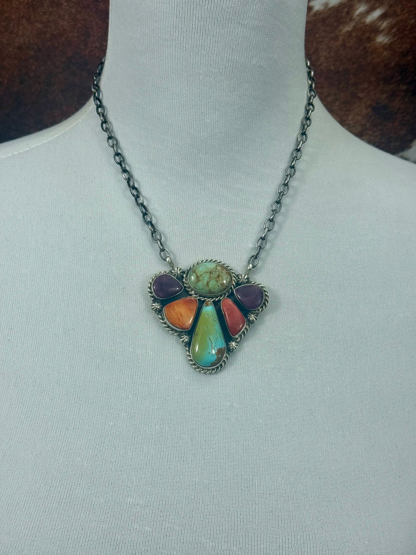 Multicolor Fan Sterling Silver Necklace