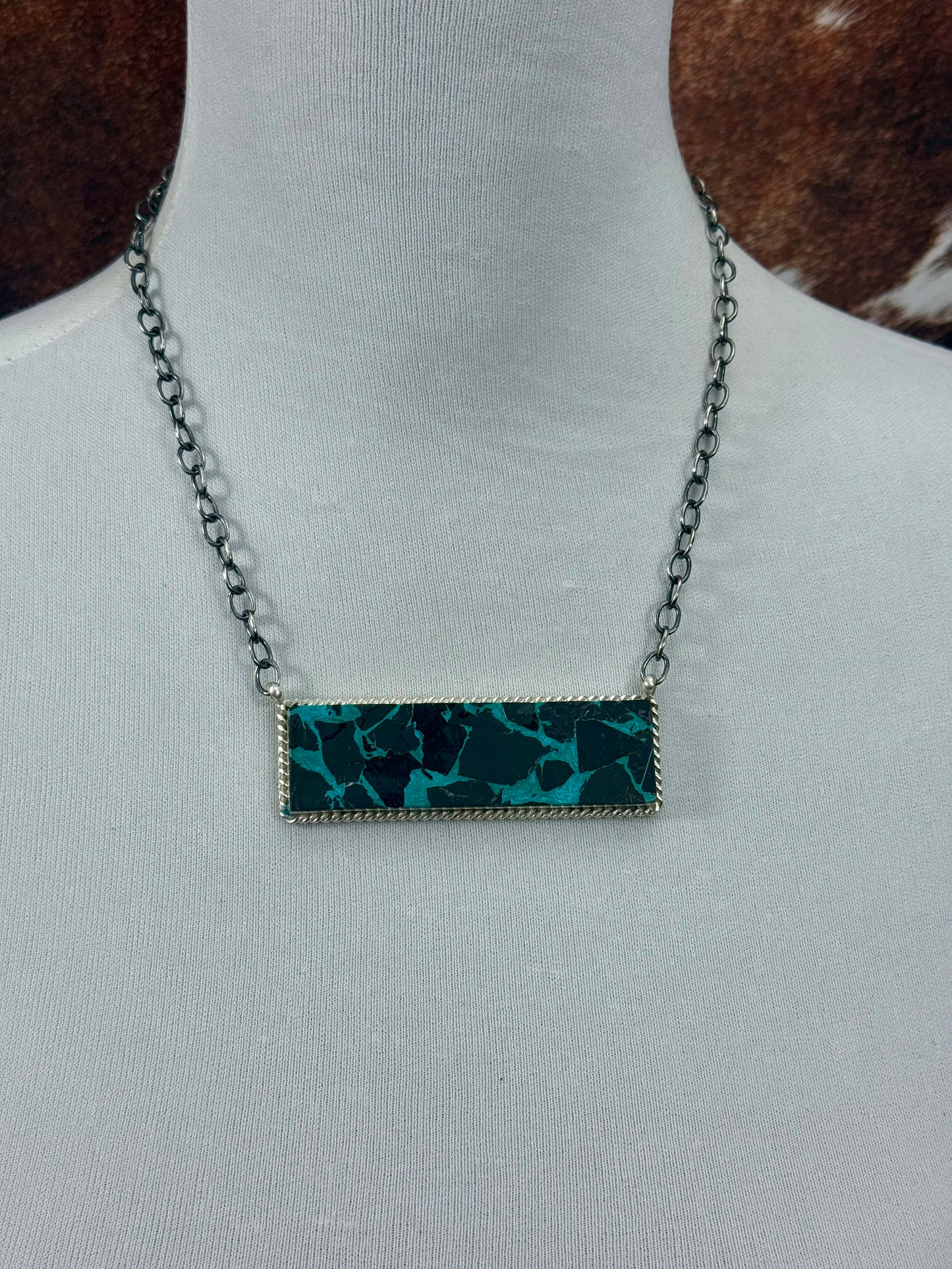 Kingman Black Jack Sterling Silver Bar Necklace