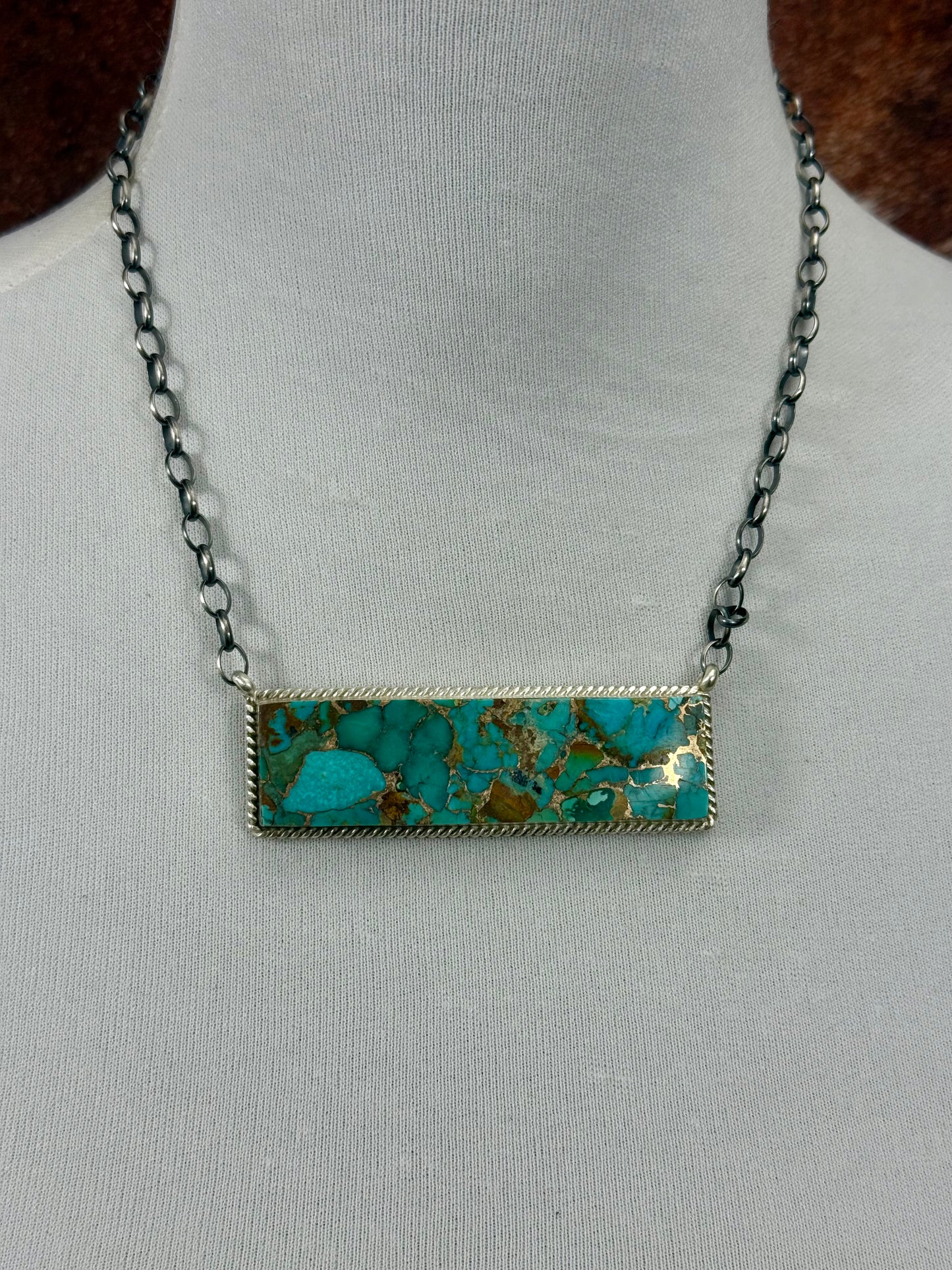 Kingman Bronze Sterling Silver Bar Necklace