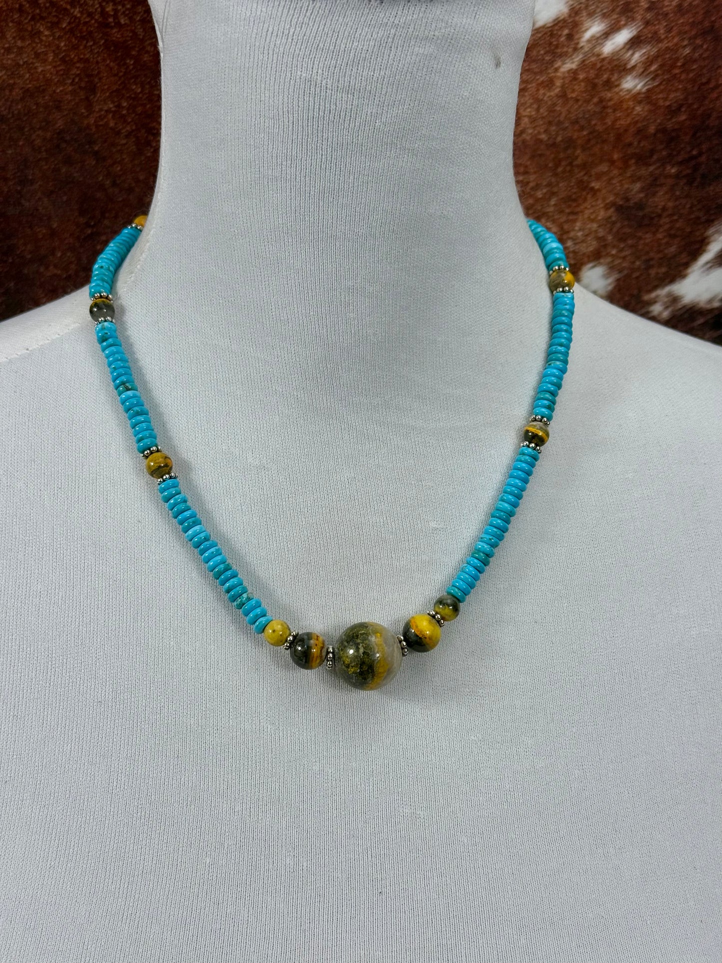 Kingman Turquoise Bumblebee Pearl Necklace