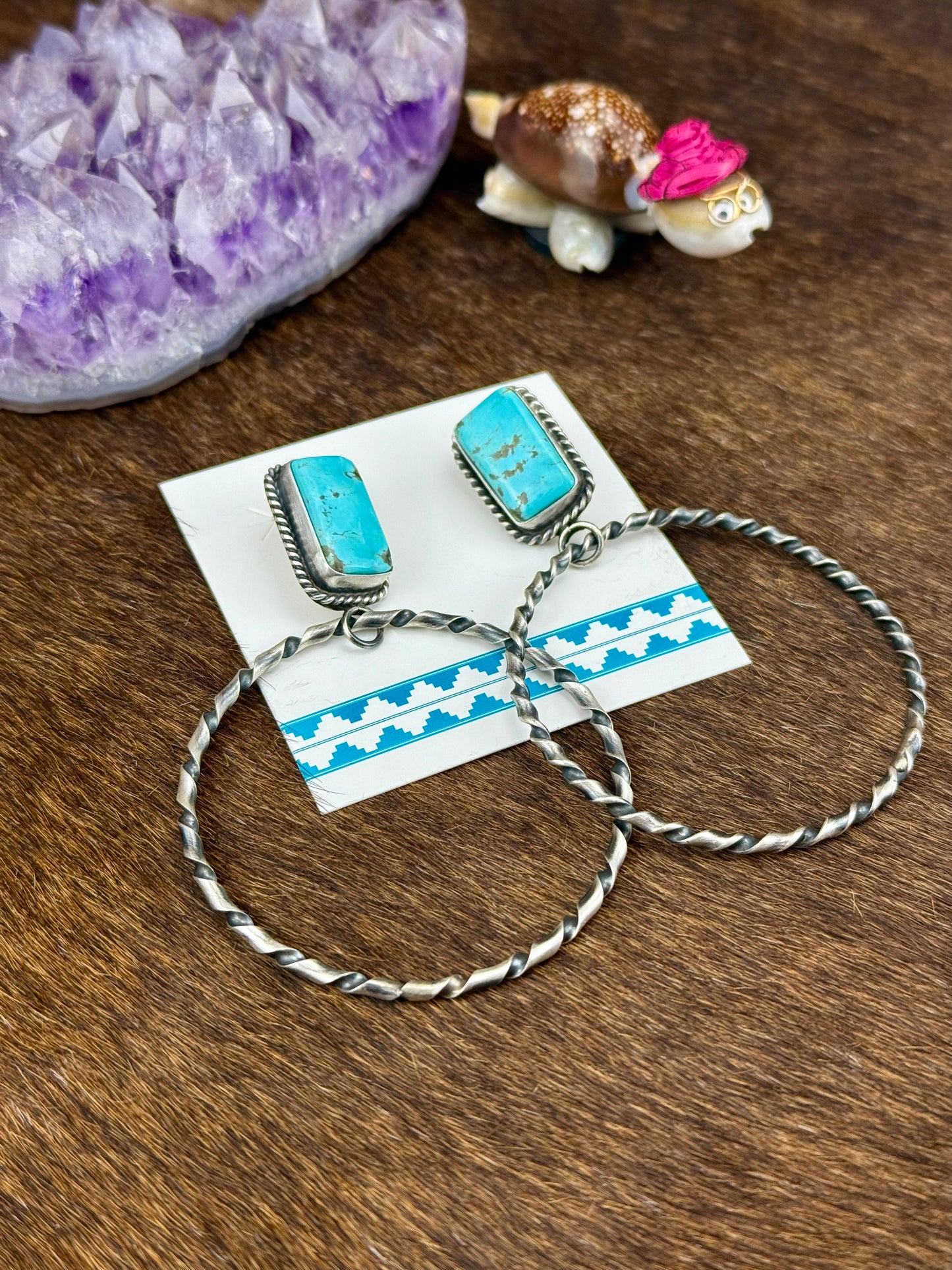 Kingman Turquoise Sterling Silver Hoop Earrings