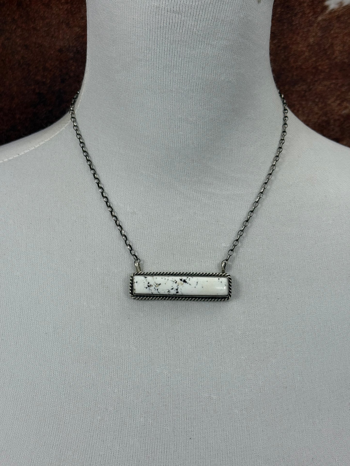 White Buffalo Sterling Silver Bar Necklace