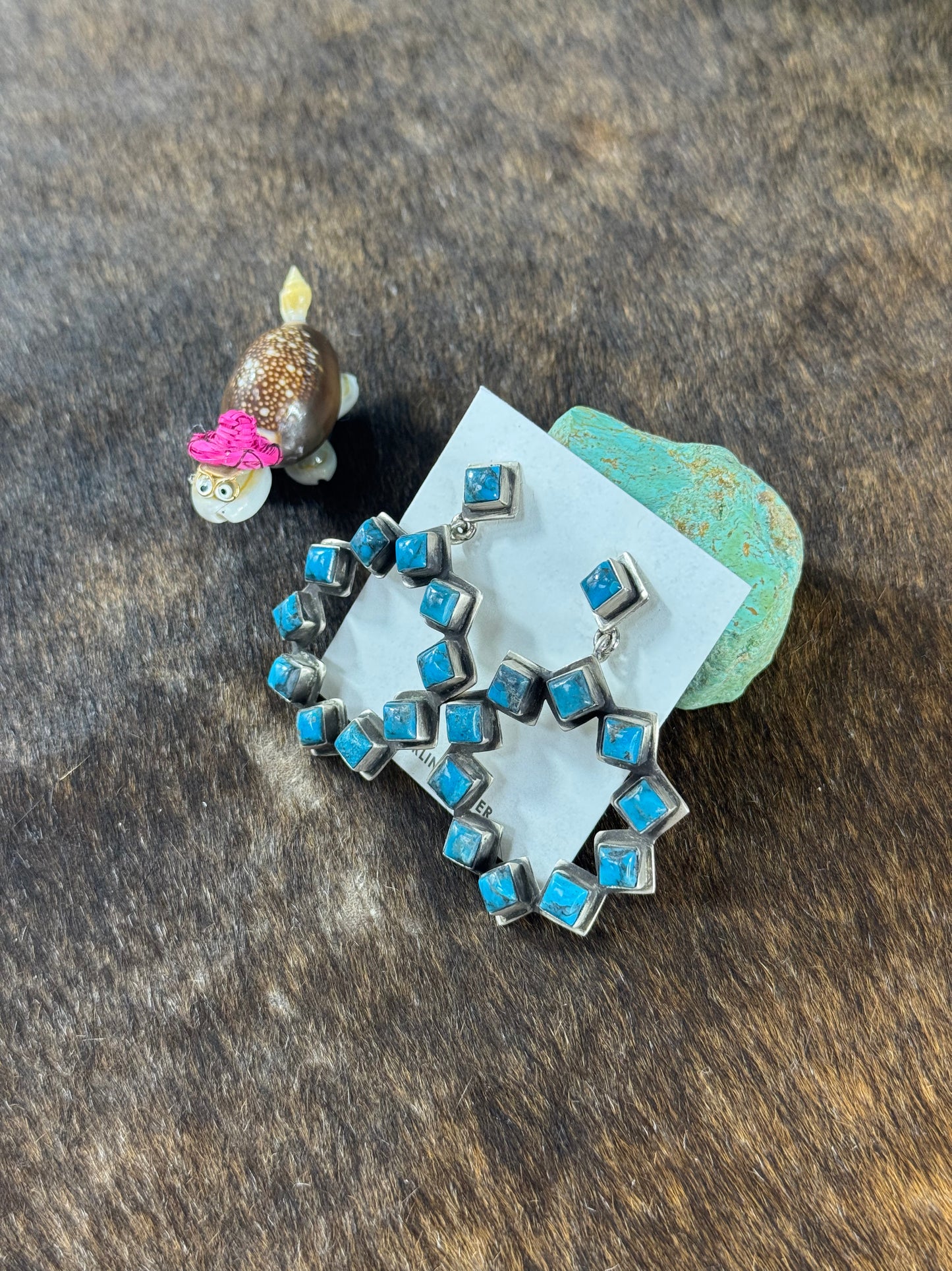 Square Kingman Turquoise Hoop Earrings