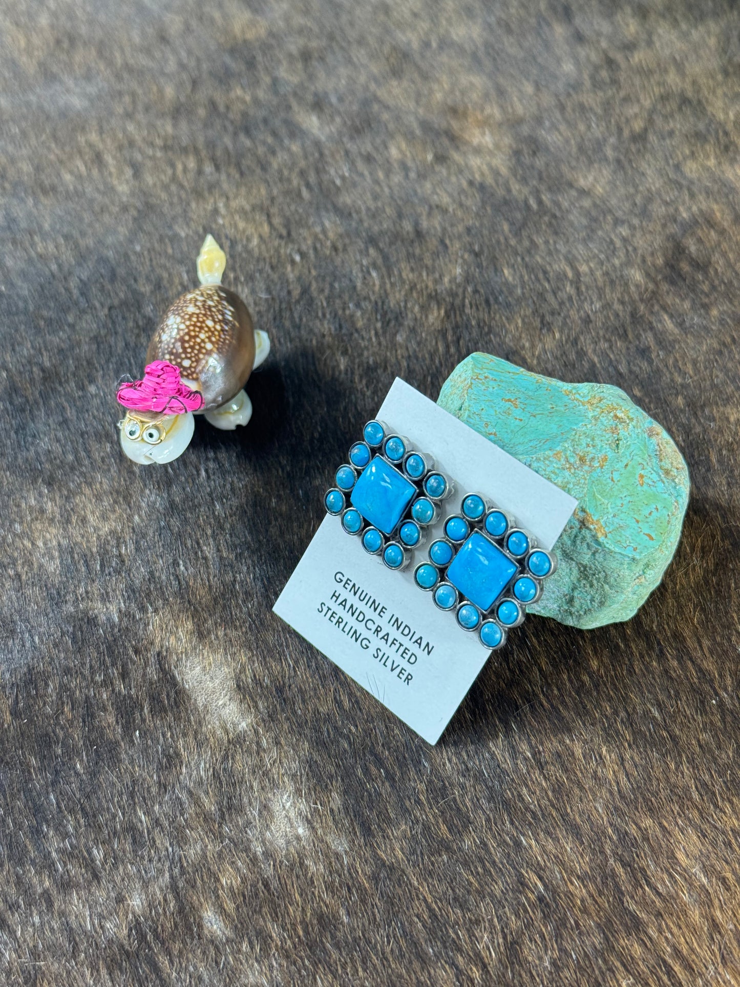 Kingman Turquoise Cluster Square Studs