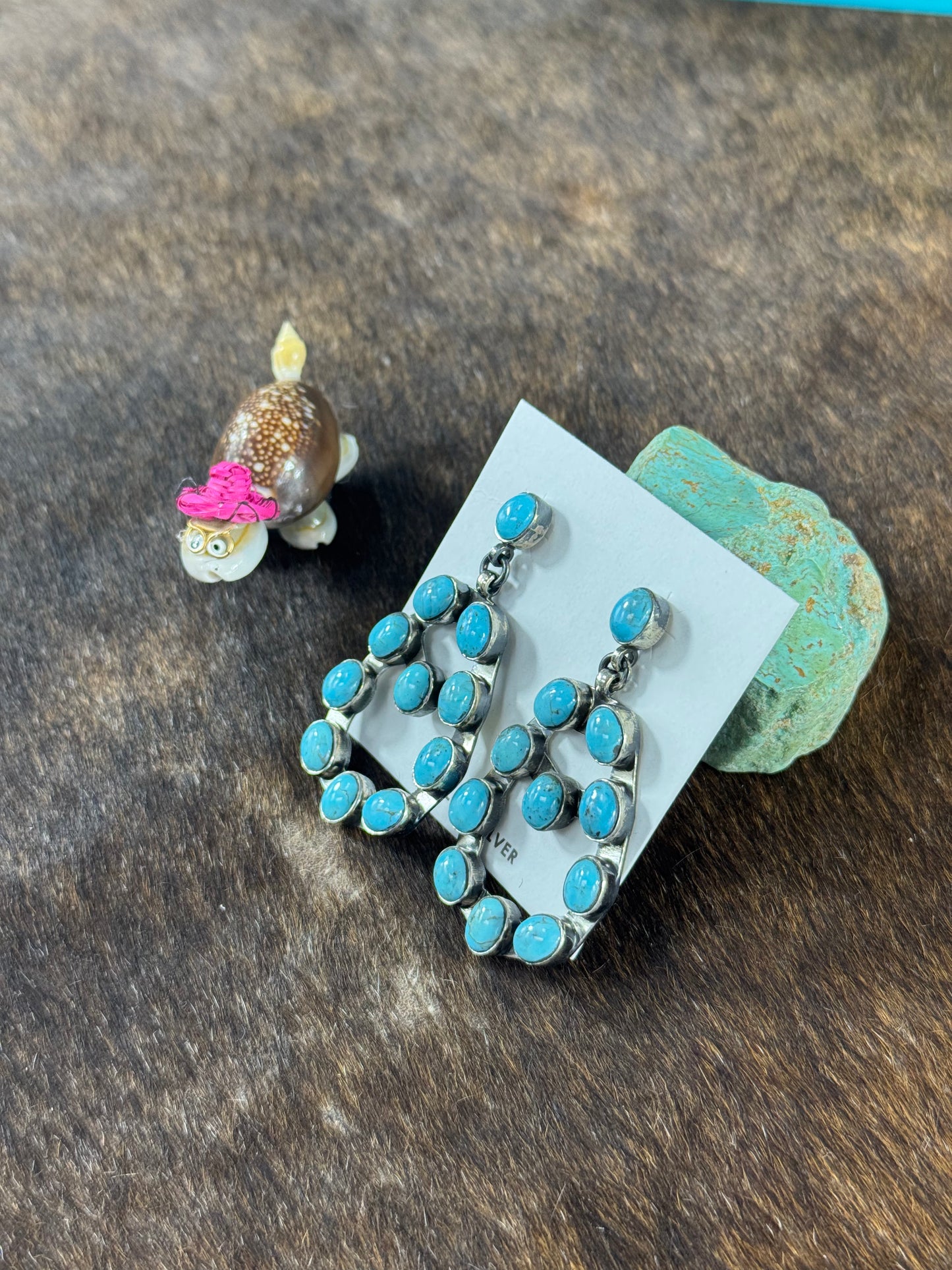 Kingman Turquoise Oval Chandelier Earrings