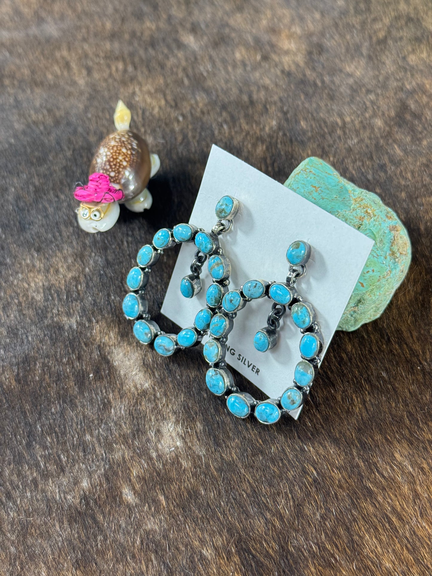 Kingman Turquoise Hoop Dangle Earrings