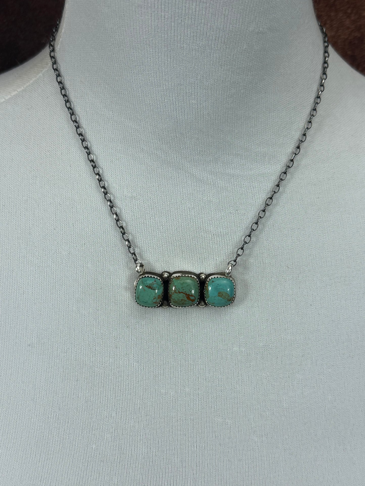 Kingman Turquoise 3 Stone Bar Necklace