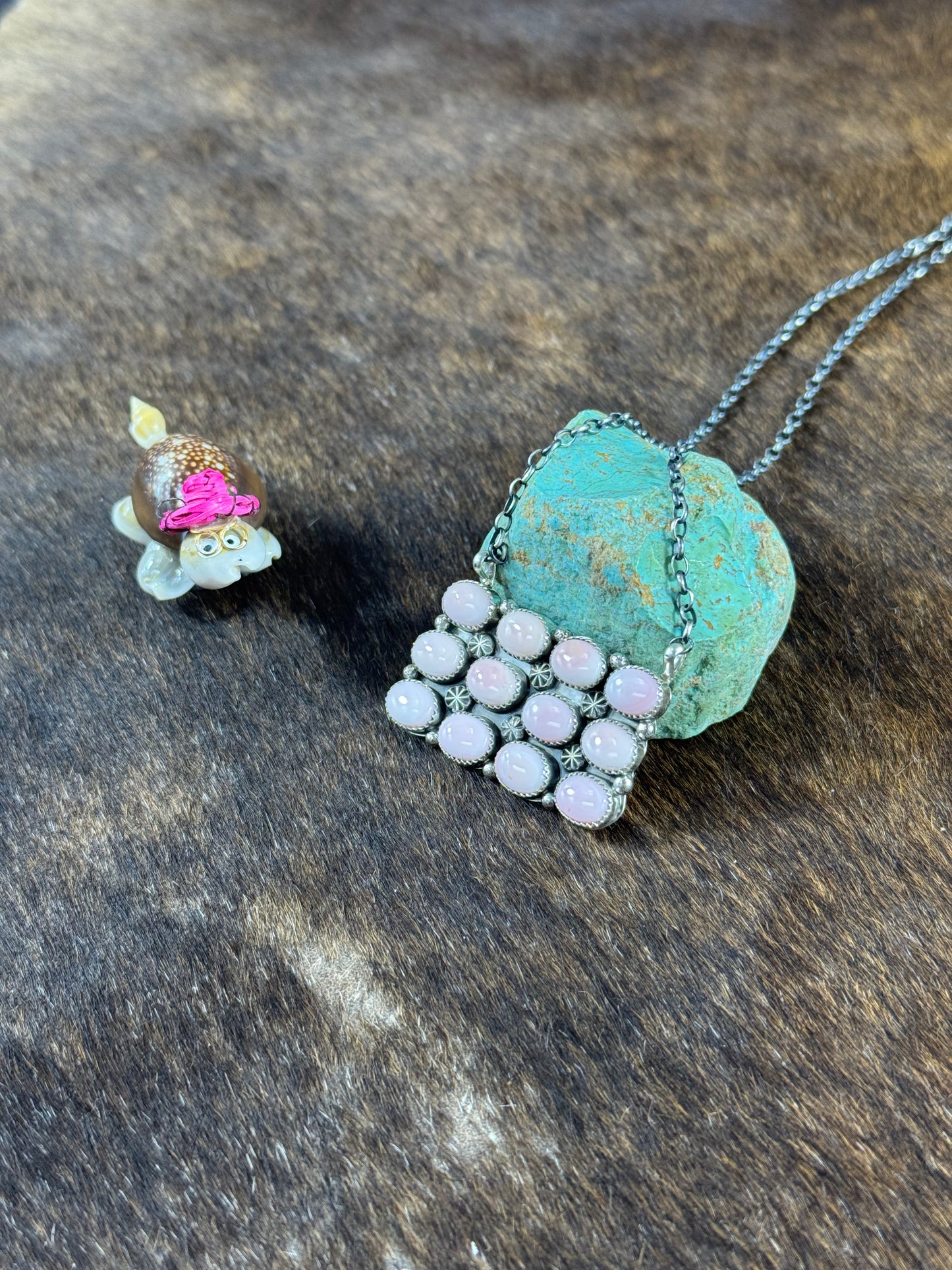 Pink Conch 3 Row Slab Fix Pendant Necklace