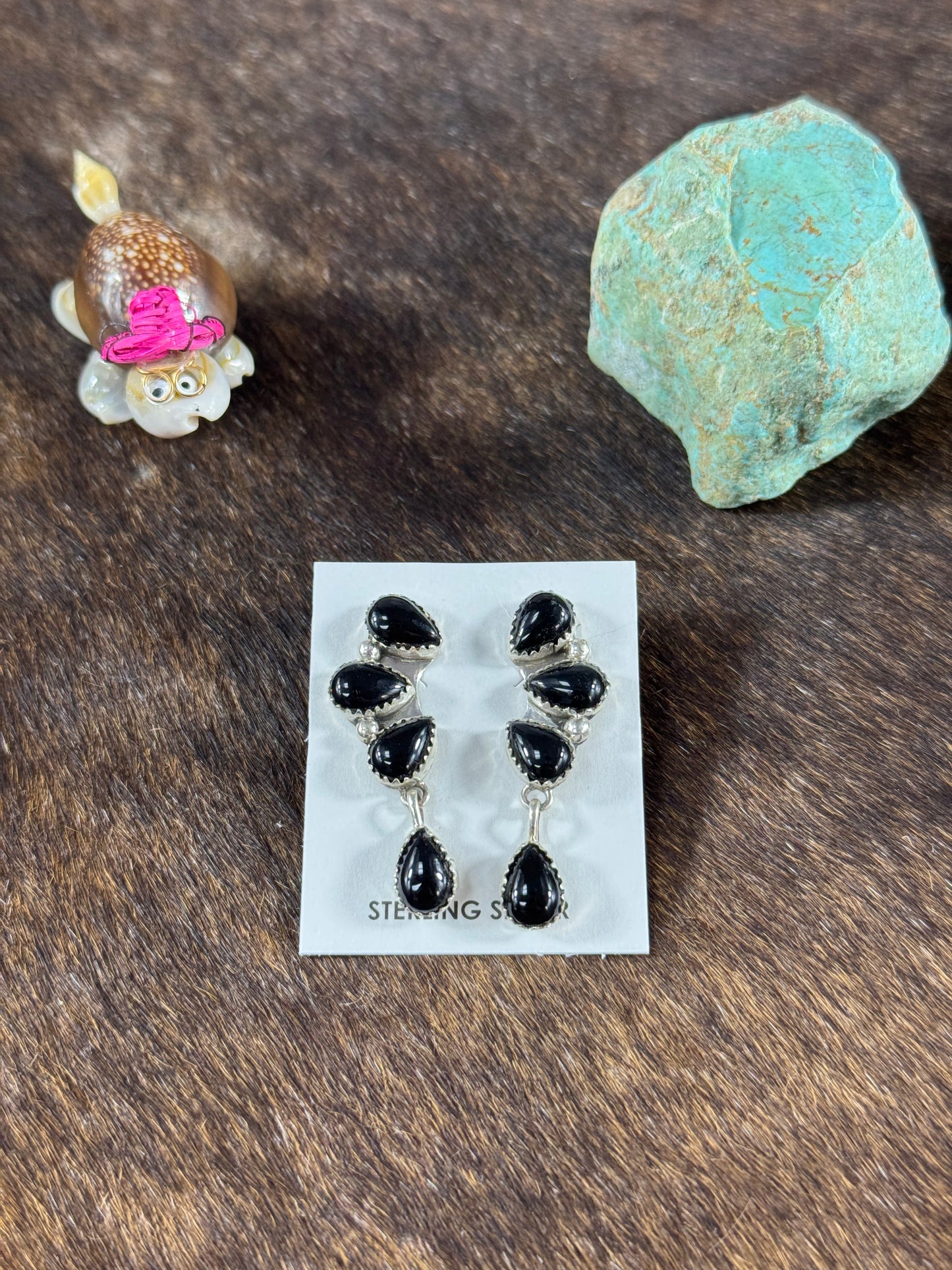 Black Onyx 4 Stone Dangle Earring