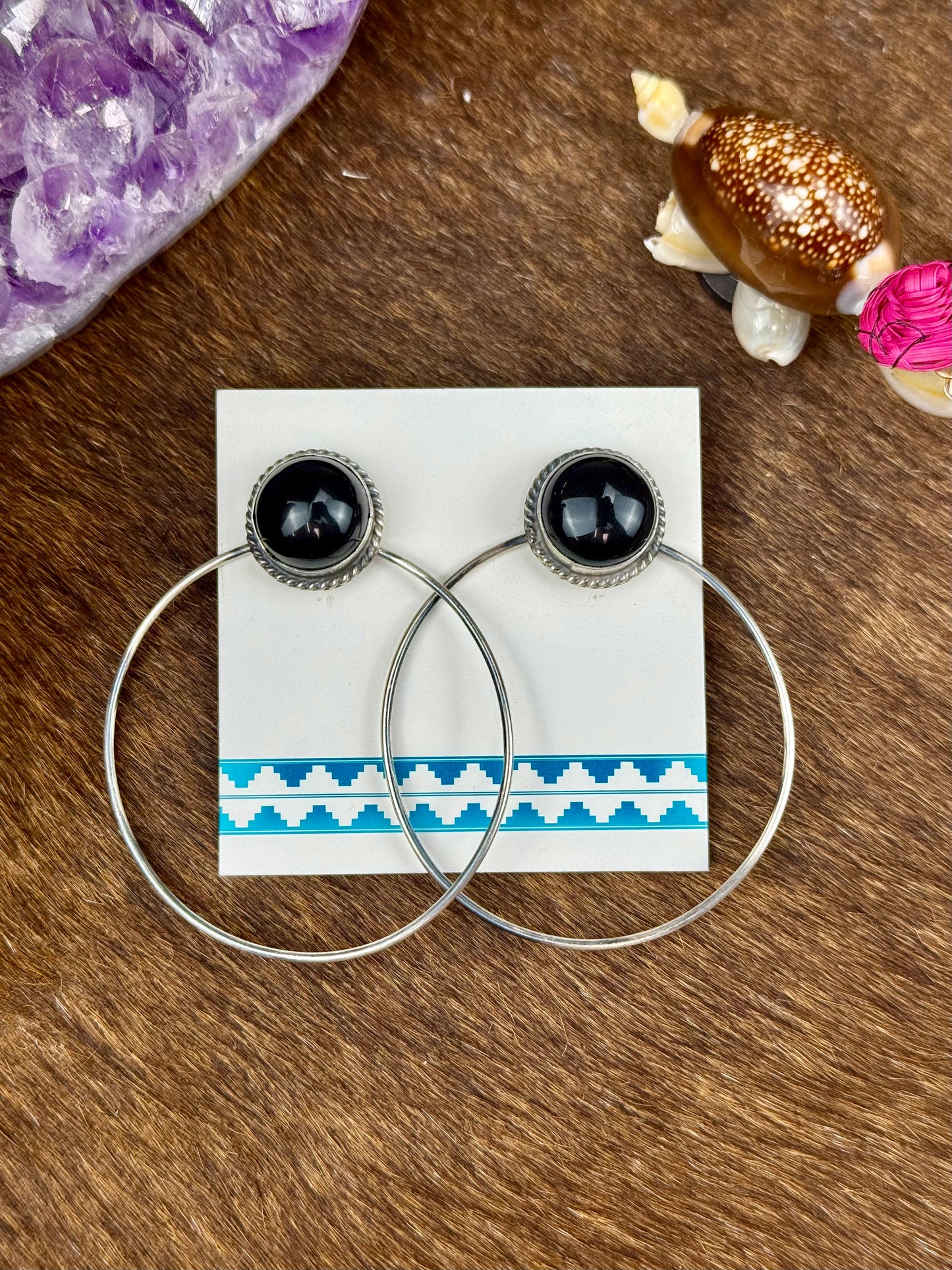 Black Onyx Sterling Silver Hoop Earrings