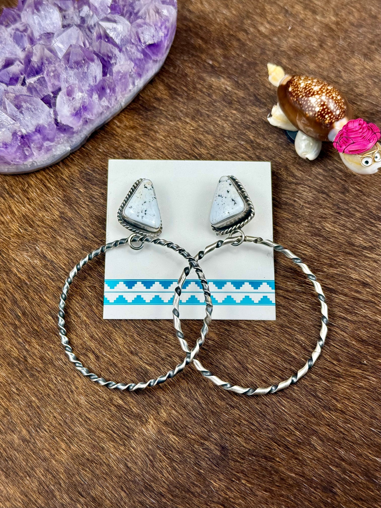 White Buffalo Sterling Silver Hoop Earrings
