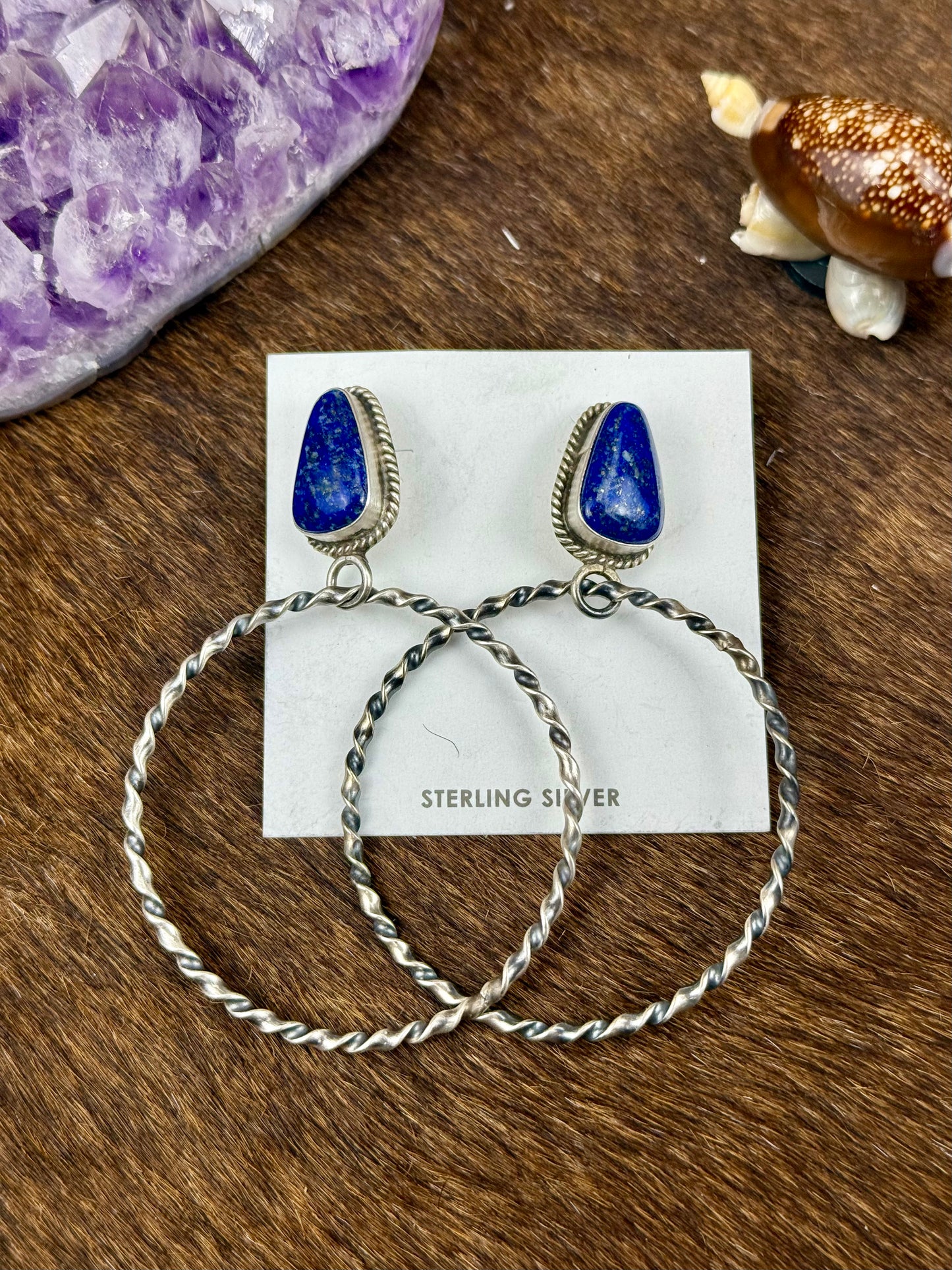 Lapis Sterling Silver Teardrop Hoop Earrings