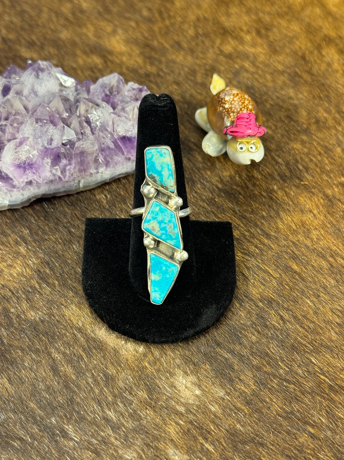 Kingman Turquoise Free Form 3 Stone Ring