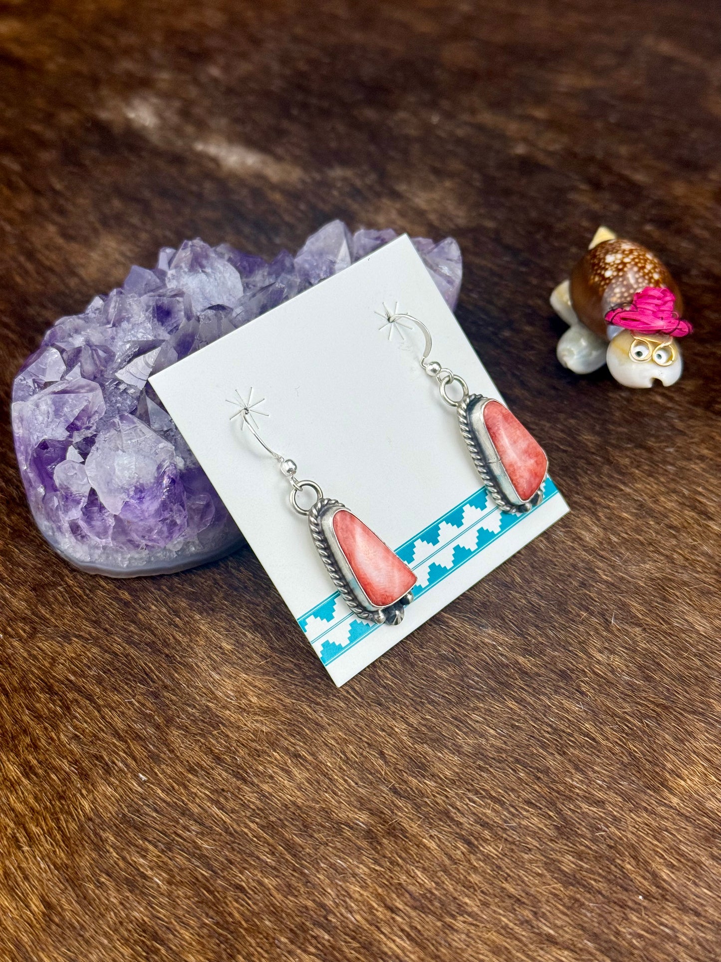 Red Spiny Sterling Silver Dangle Earrings