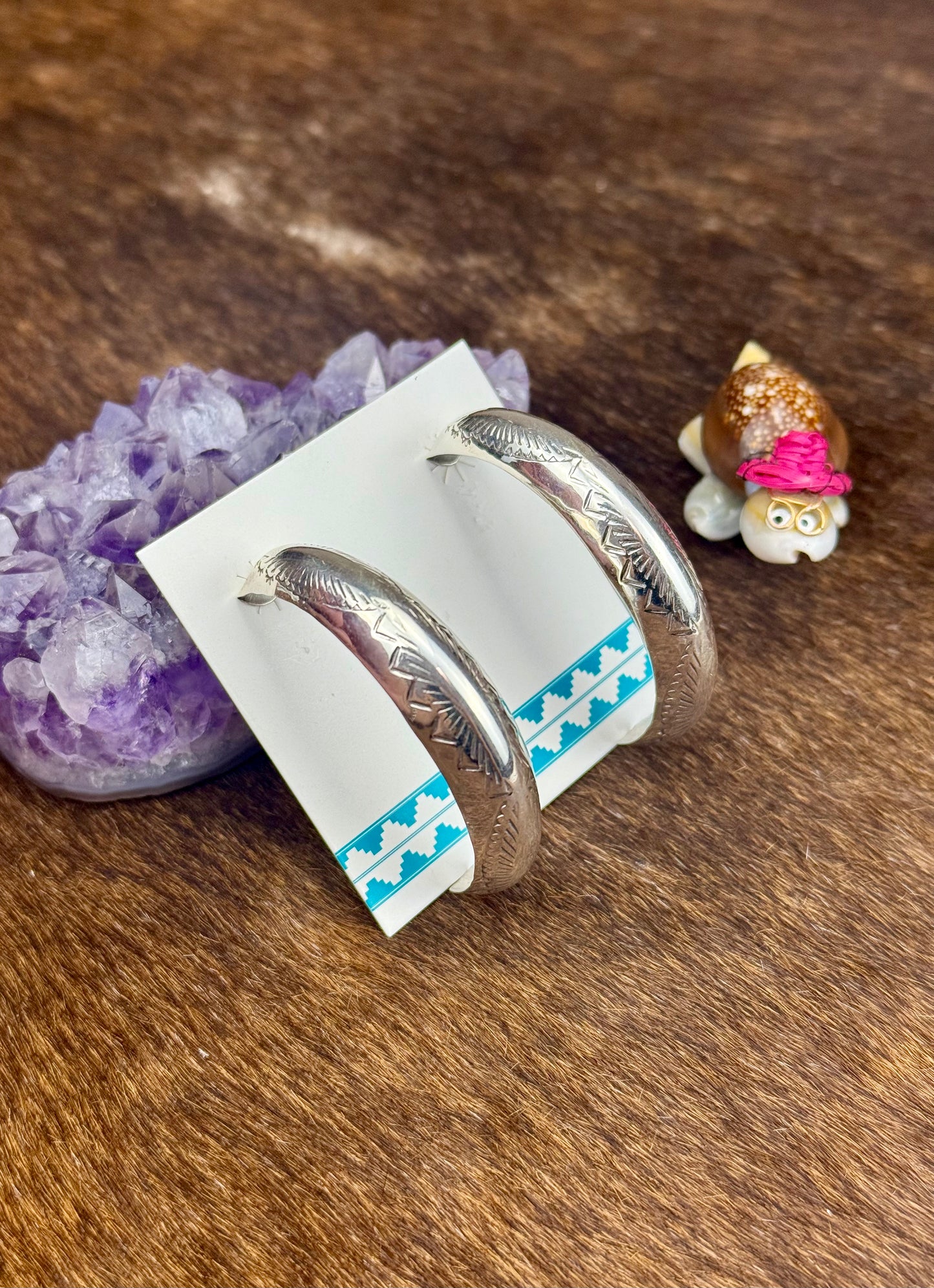 Sterling Silver Stamped Hoop Earrings