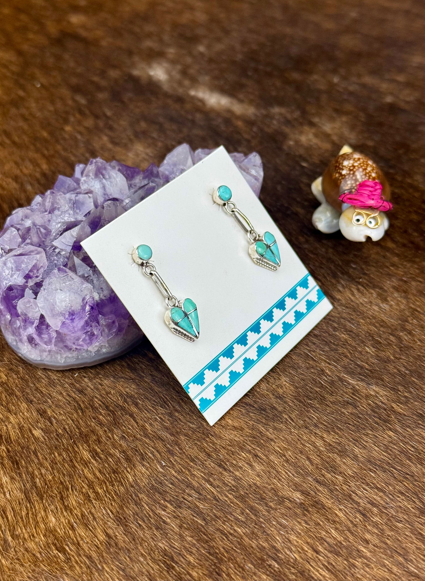 Kingman Turquoise Sterling Silver Heart Dangle Earrings