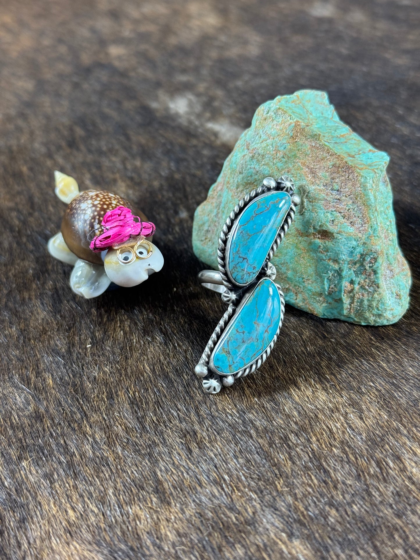 Kingman Turquoise Two Stone Ring