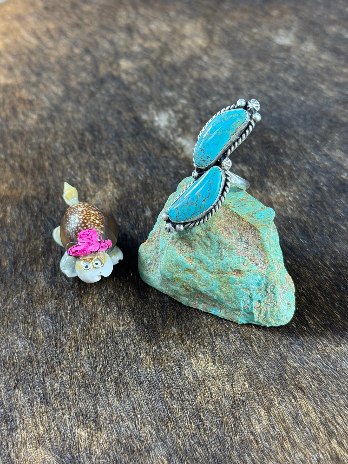 Kingman Turquoise Two Stone Ring