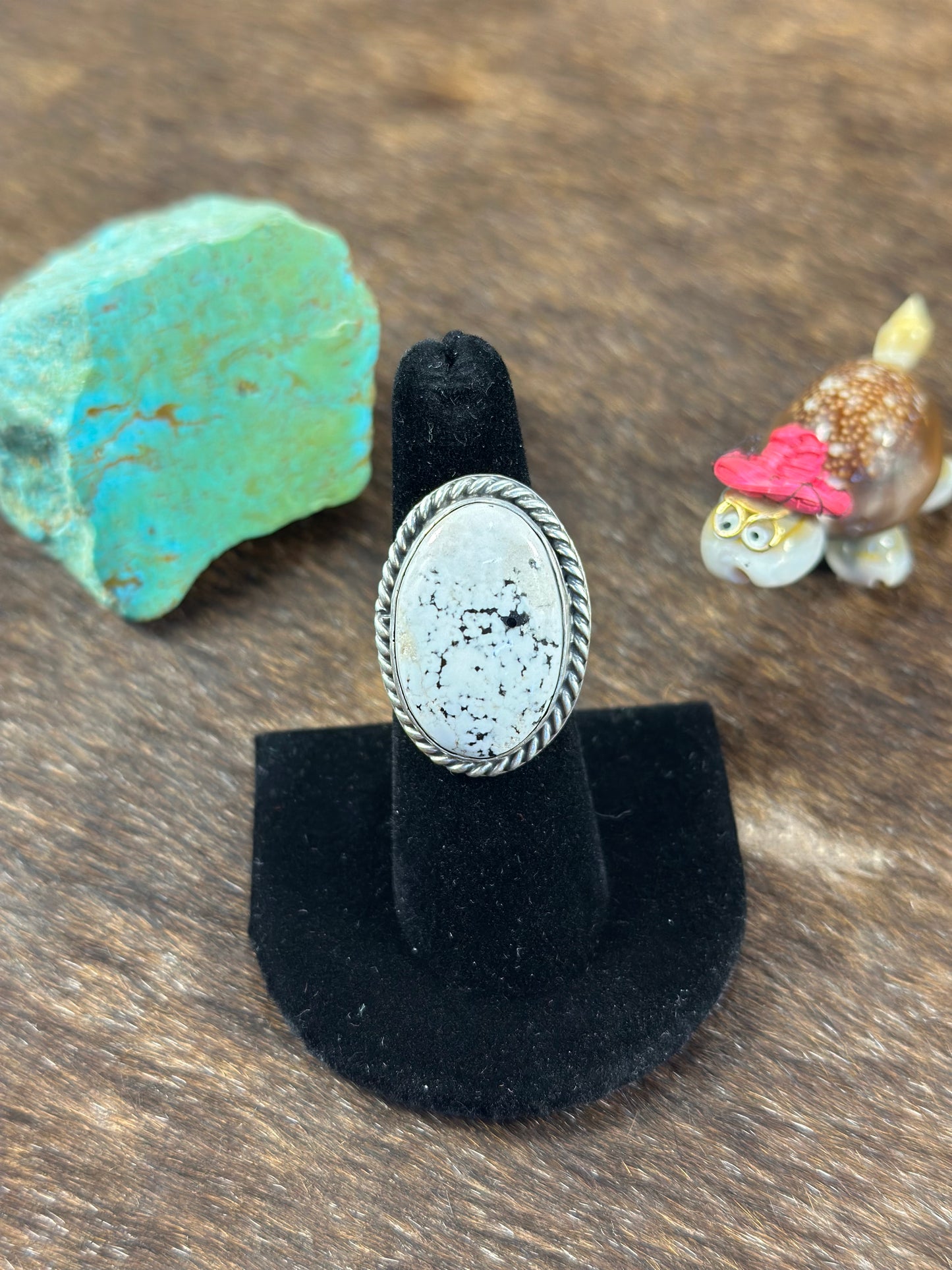 White Buffalo Oval Ring