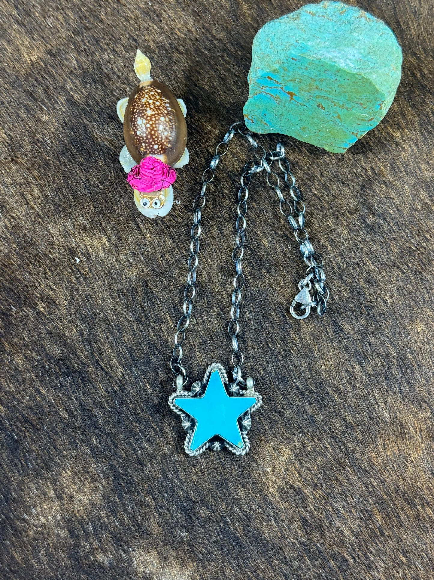 Kingman Turquoise Star Fixed Pendant Necklace