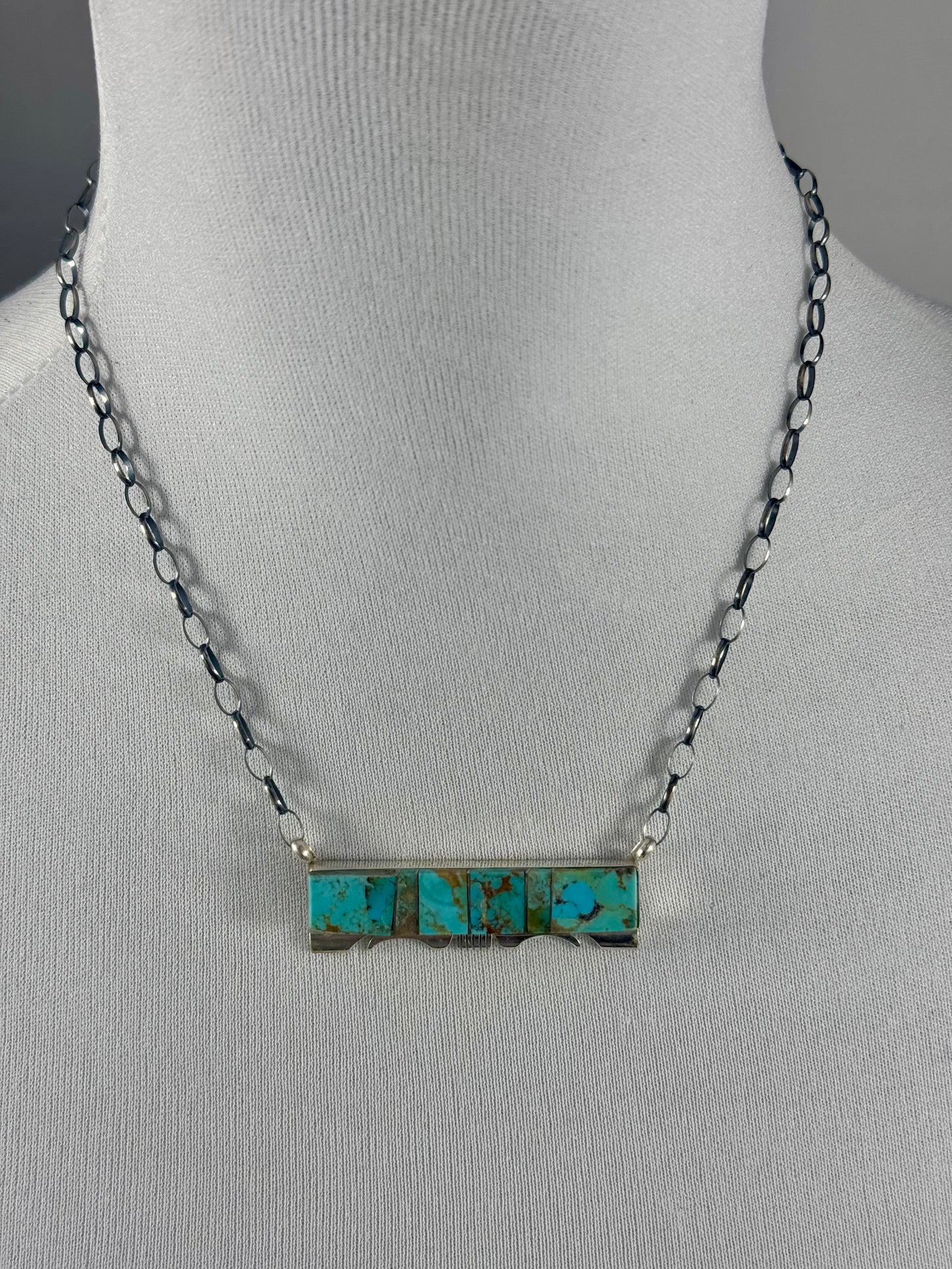 Kingman Turquoise Stamp Bar Necklace