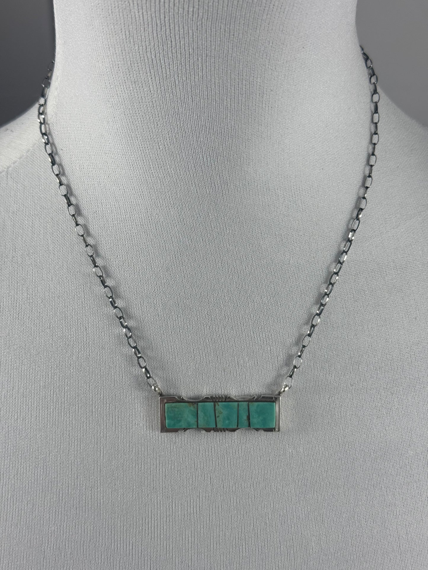 Kingman Turquoise Stamp Bar Necklace