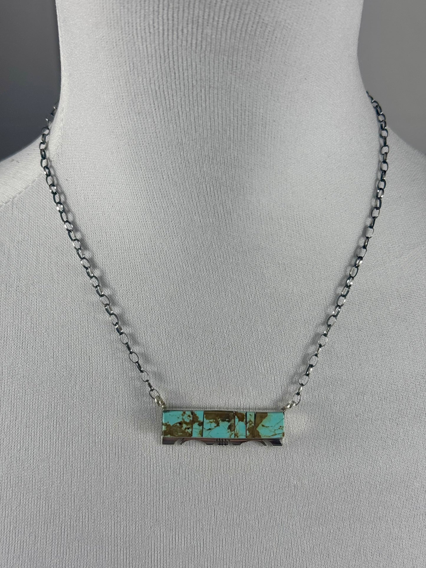 Kingman Turquoise Stamp Bar Necklace