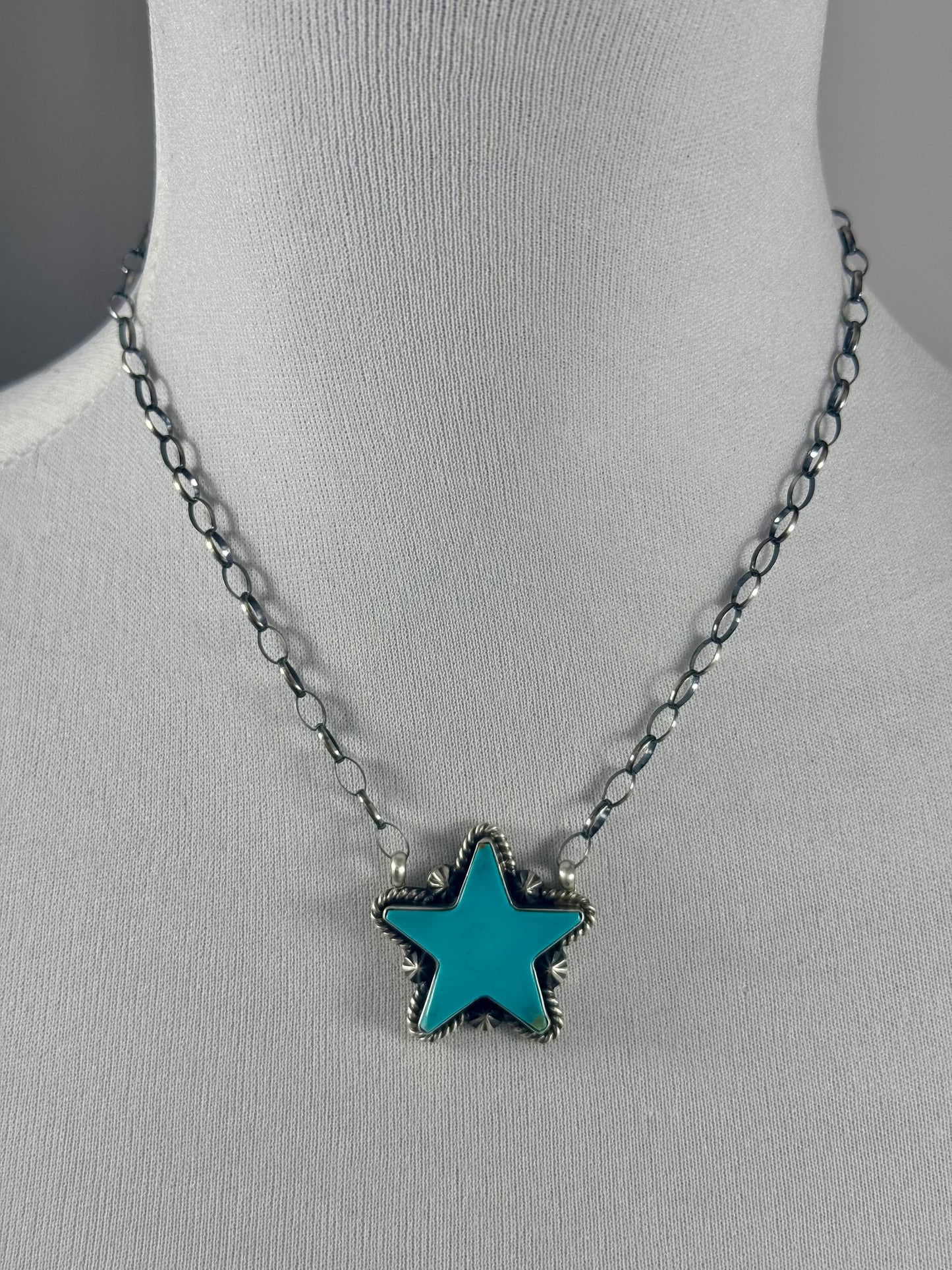 Kingman Turquoise Star Fixed Pendant Necklace
