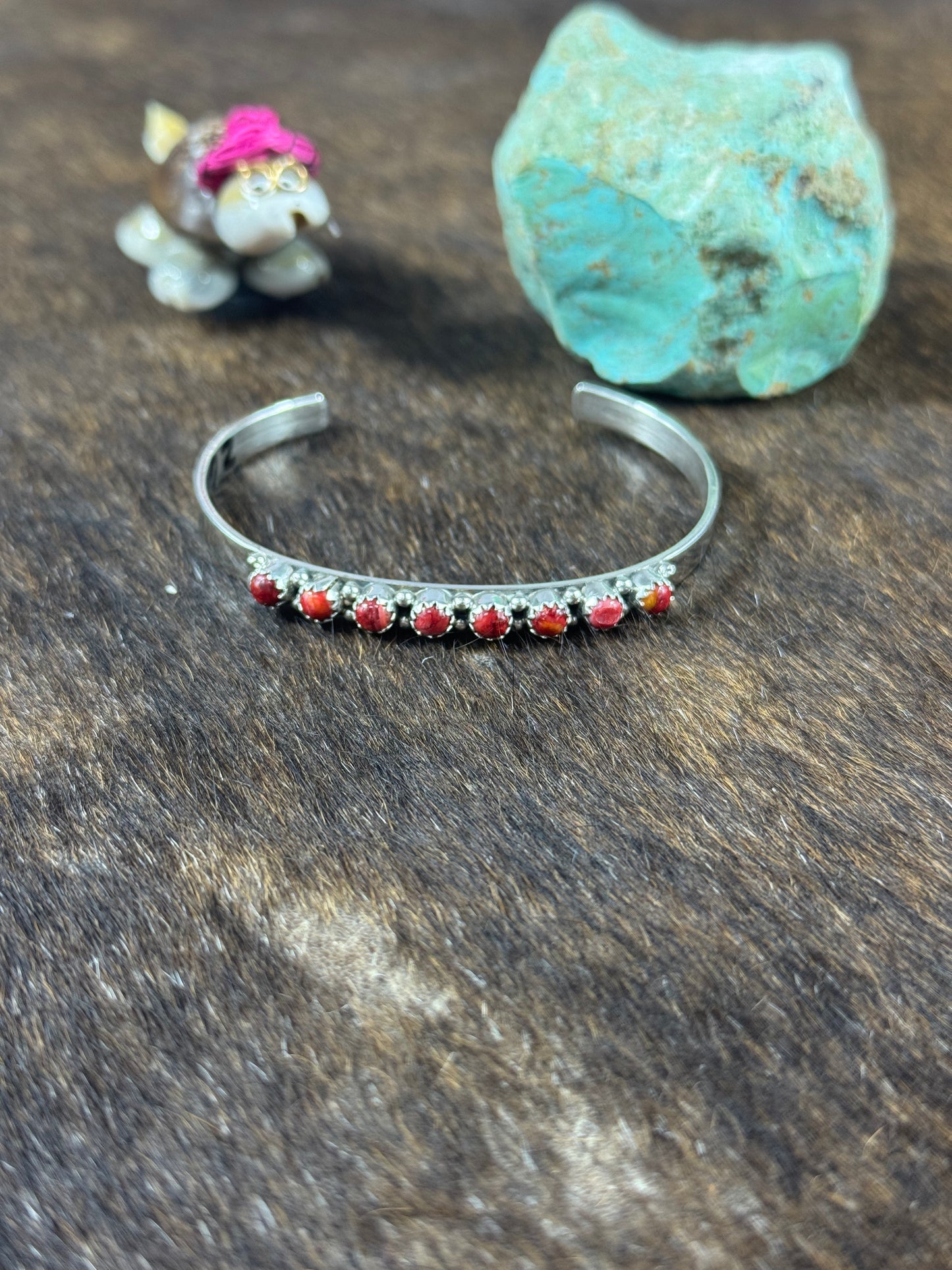 8 Stone Red Spiny Row Bracelet