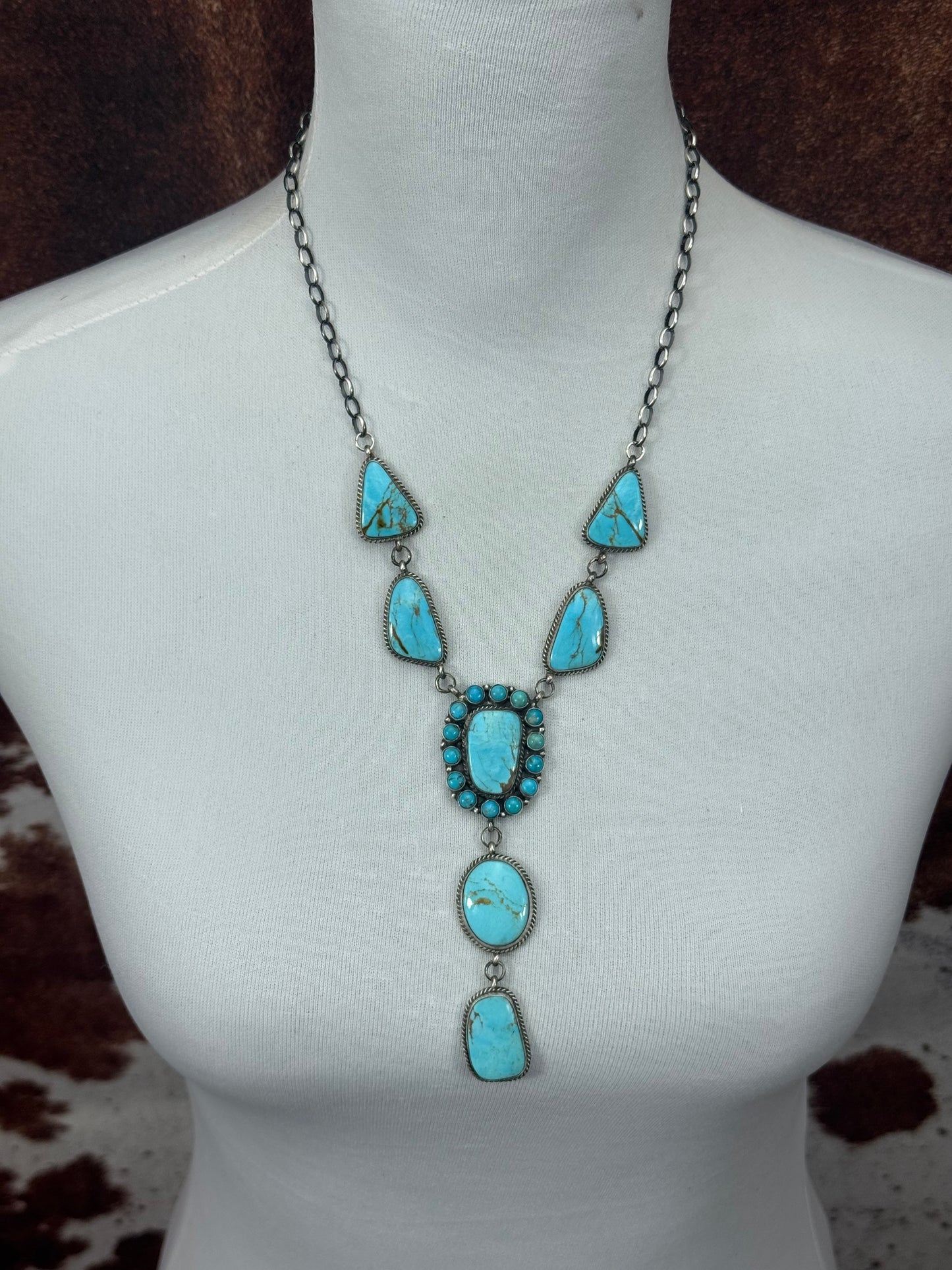 Kingman Turquoise Sea Blue Lariat Necklace