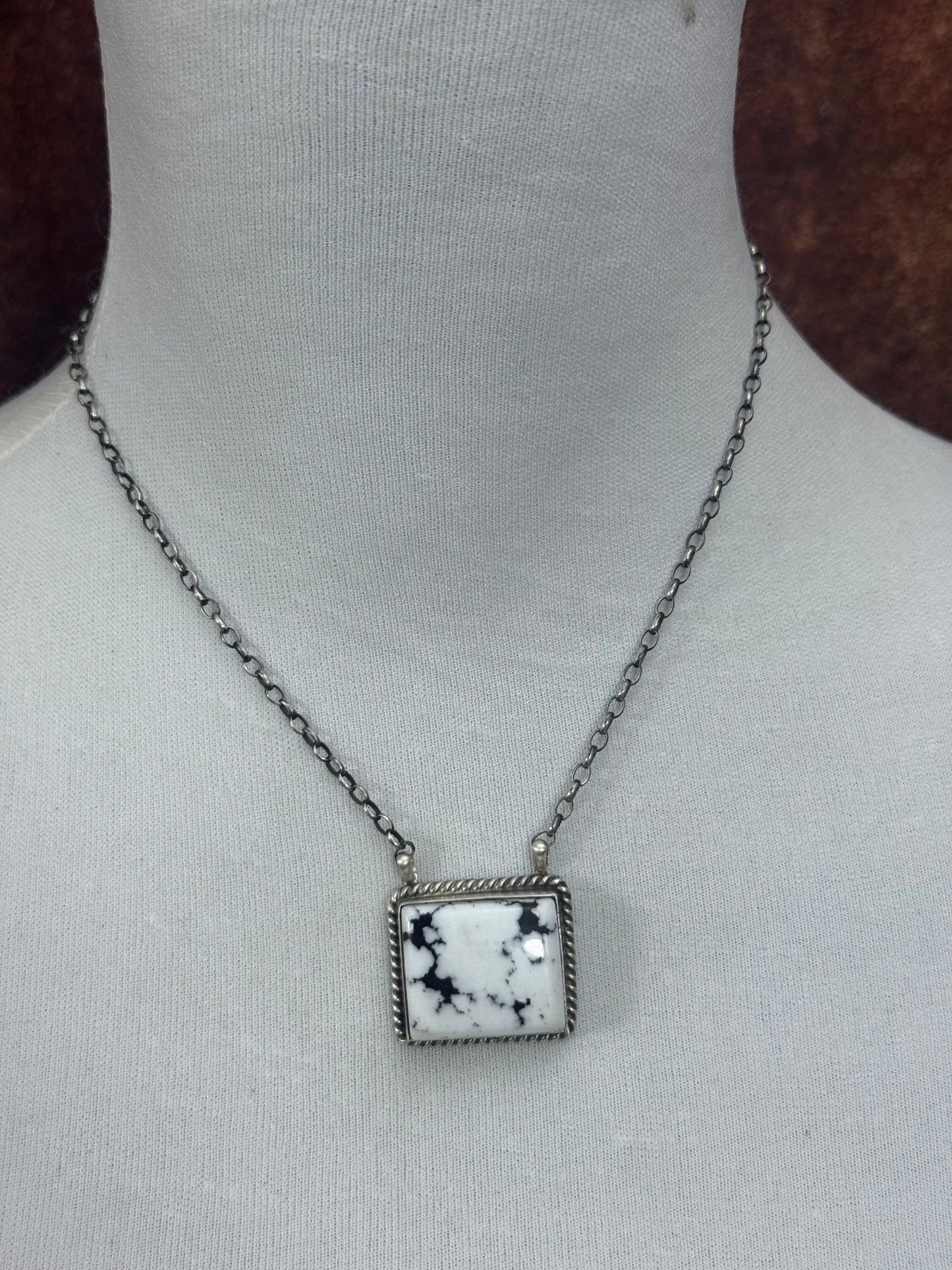 Square White Buffalo Bar Necklace