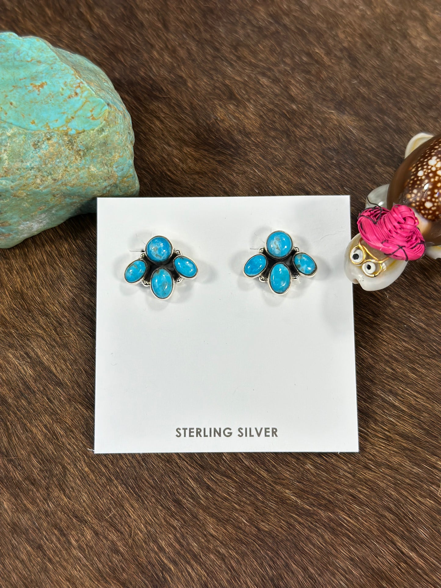 4 Stone Kingman Turquoise Fan Earring