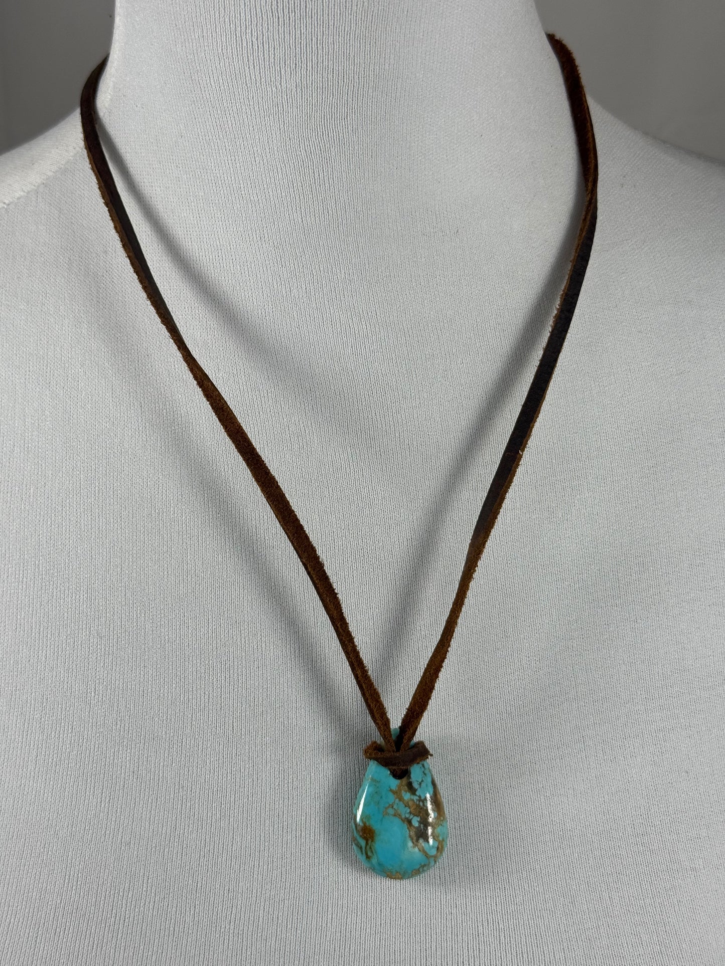 Kingman Turquoise Leather Necklace