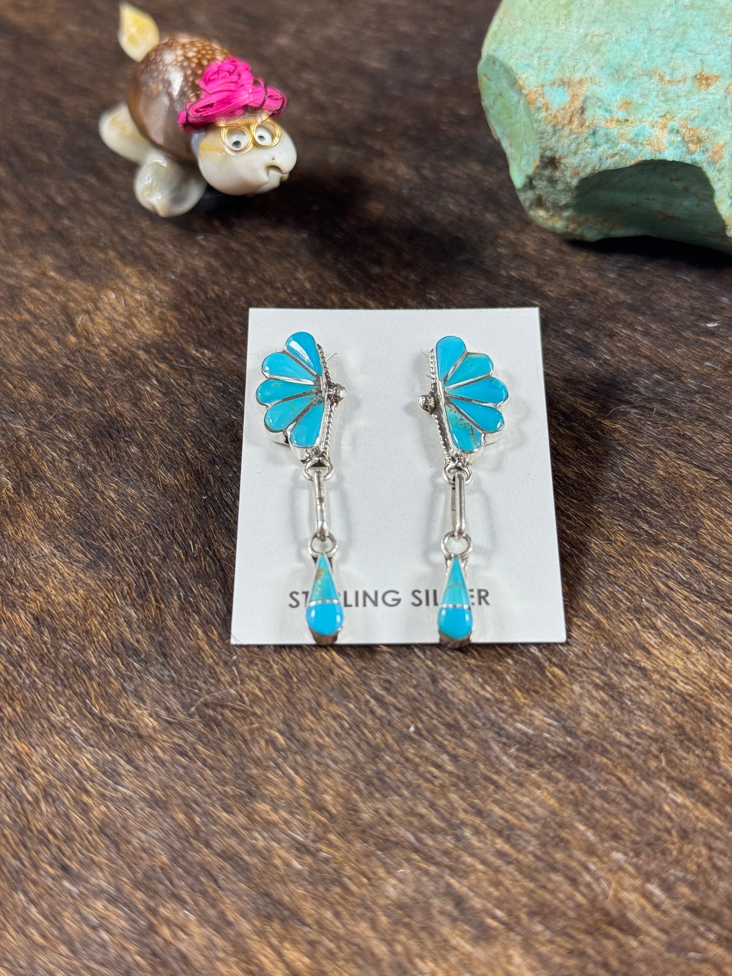 Kingman Turquoise Half Flower Dangle Earring