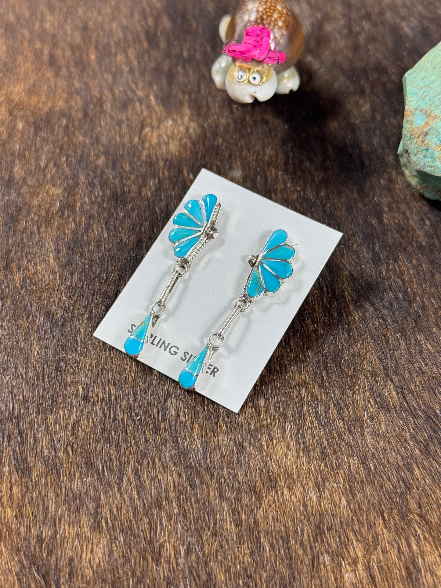 Kingman Turquoise Half Flower Dangle Earring