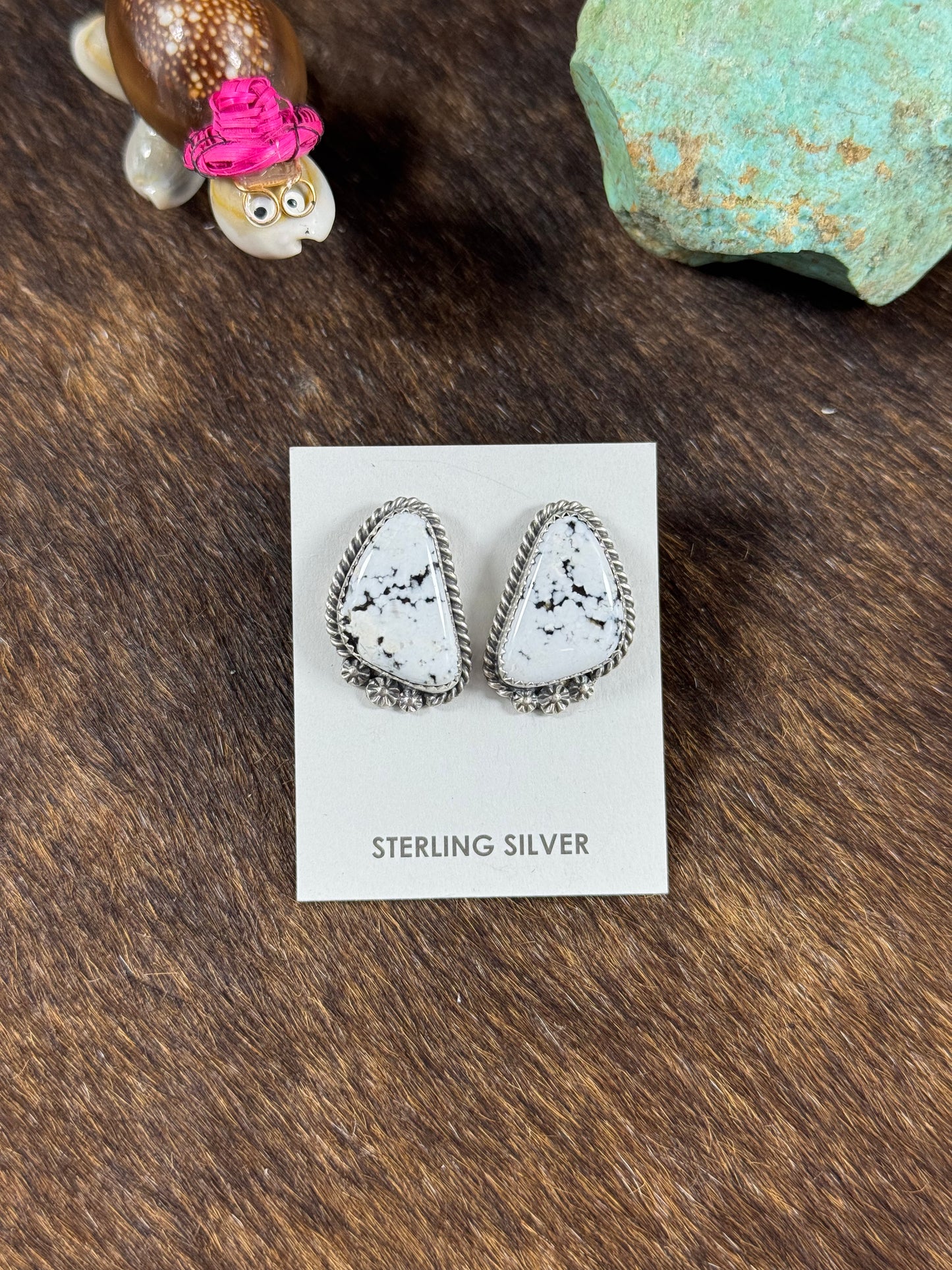 White Buffalo Triangle Studs