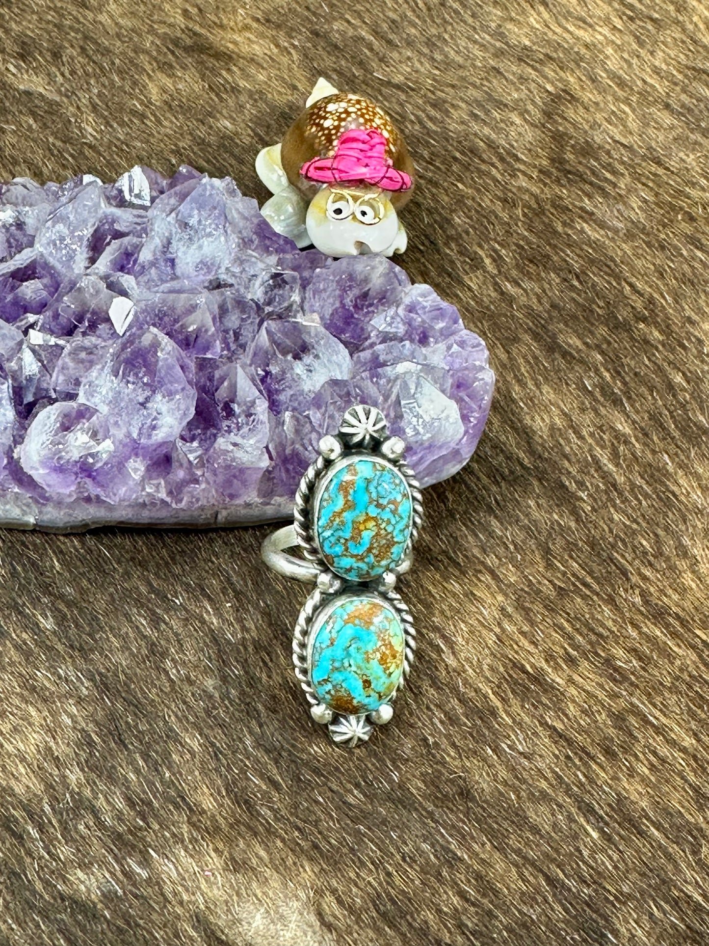 Two Stone Kingman Turquoise Oval Ring