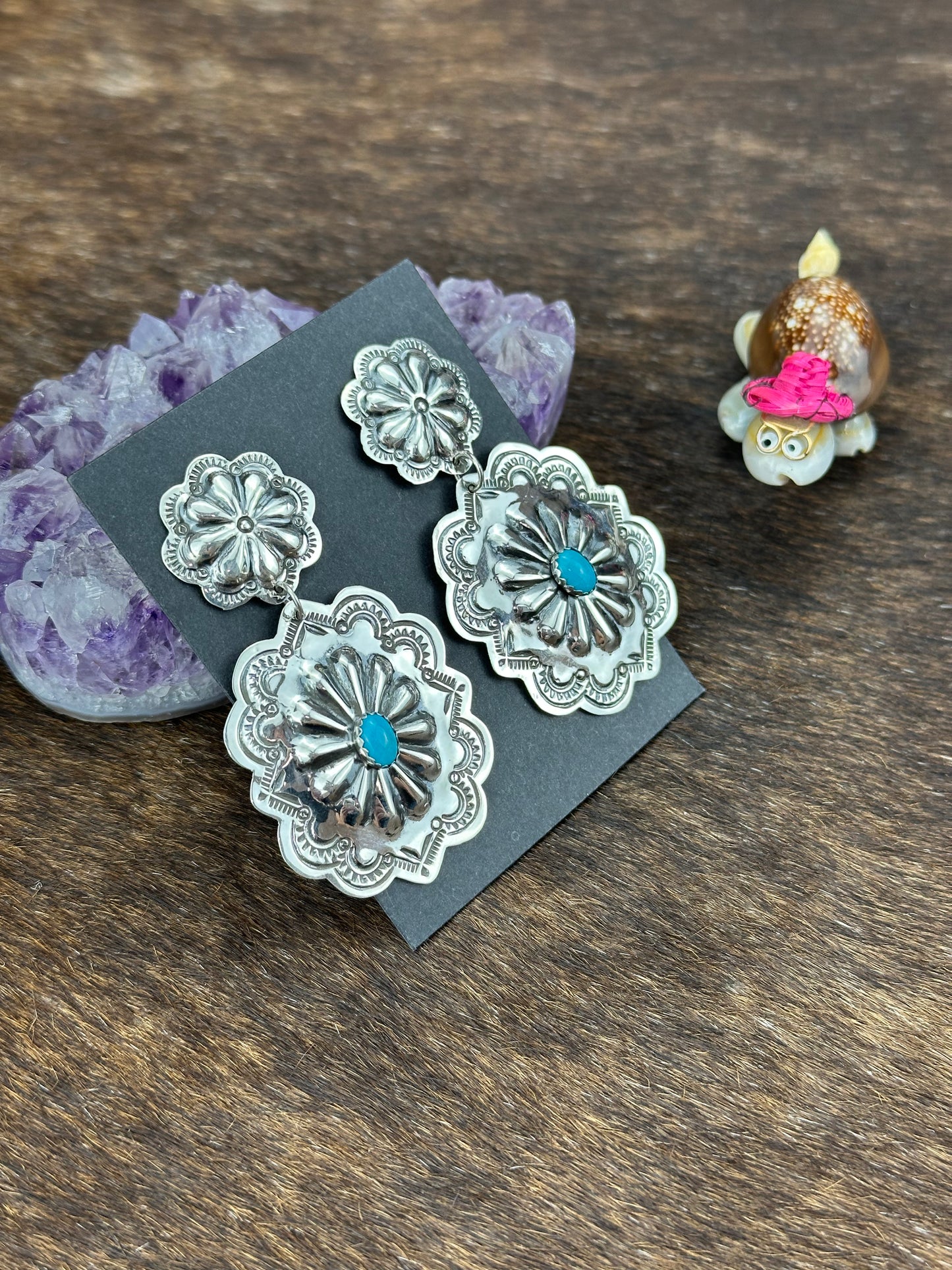 Sterling Silver Kingman Turquoise Stamp Earring