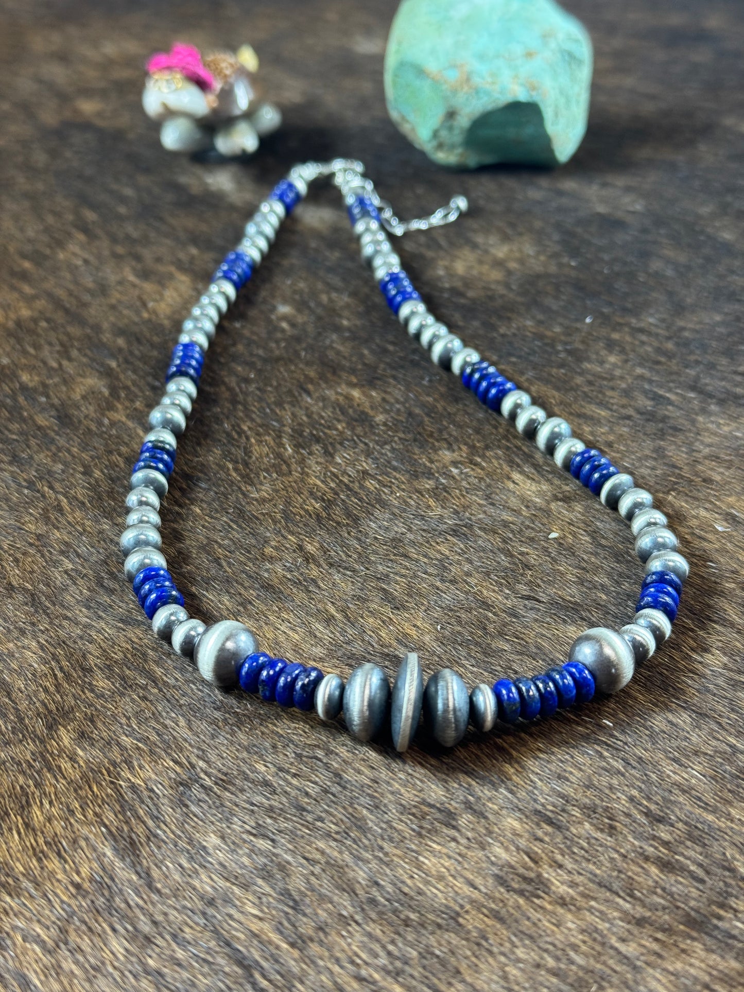 Sterling Silver and lapis Varied Pearl Necklace