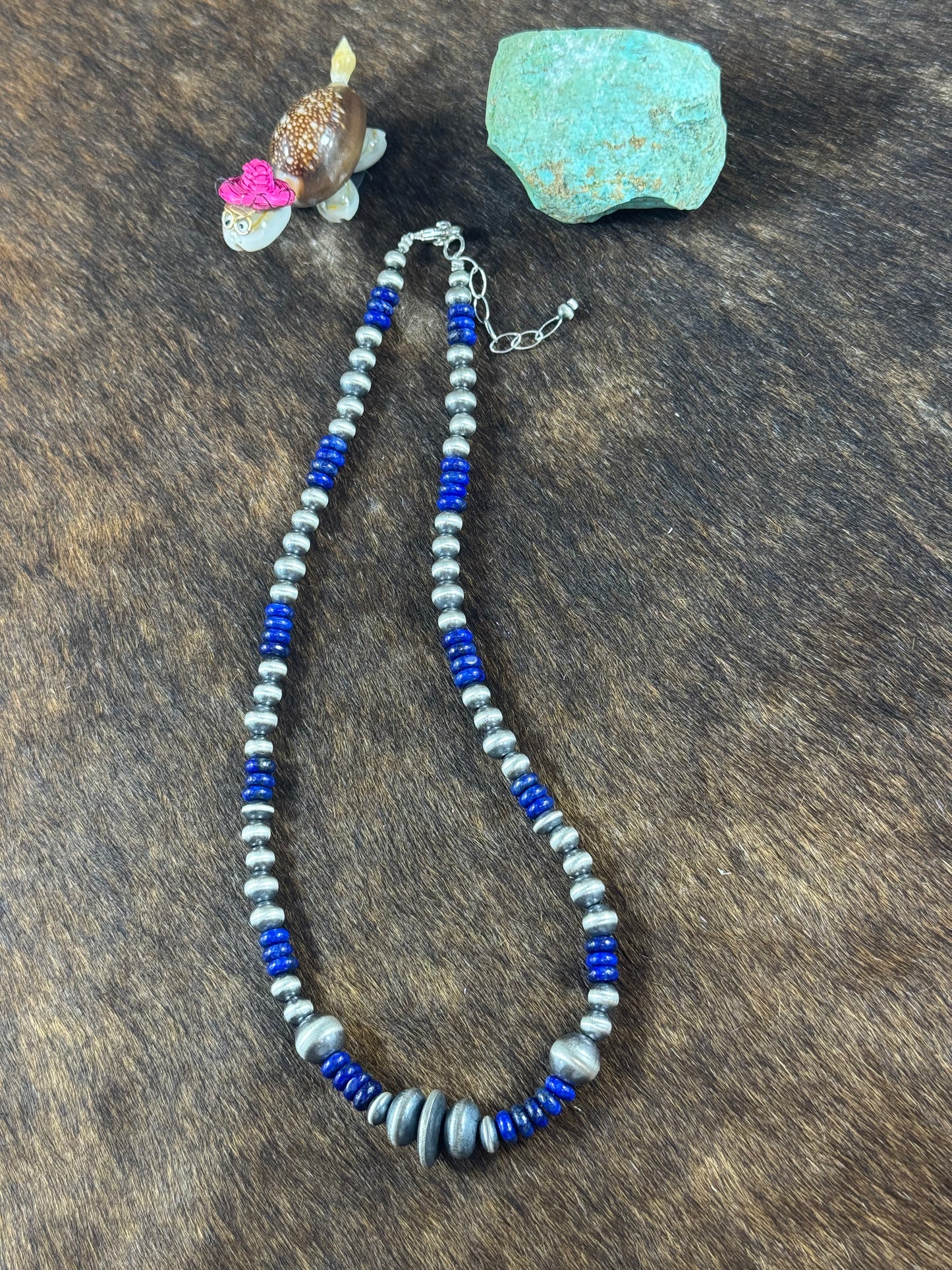 Sterling Silver and lapis Varied Pearl Necklace