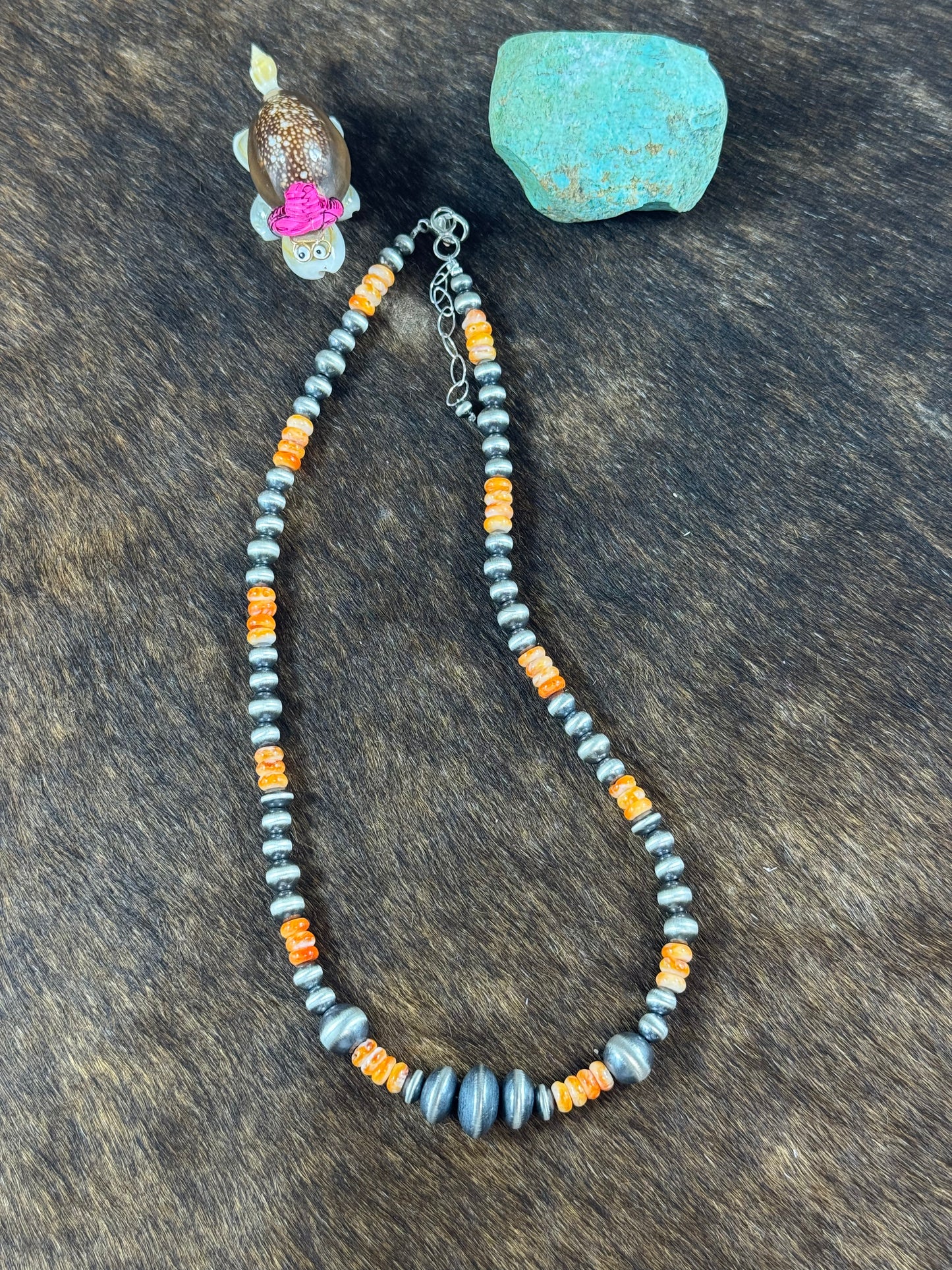 Orange Spiny and Sterling Silver Varied Necklace