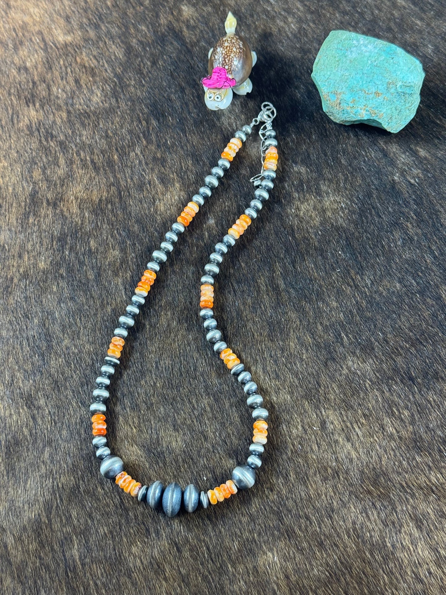 Orange Spiny and Sterling Silver Varied Necklace