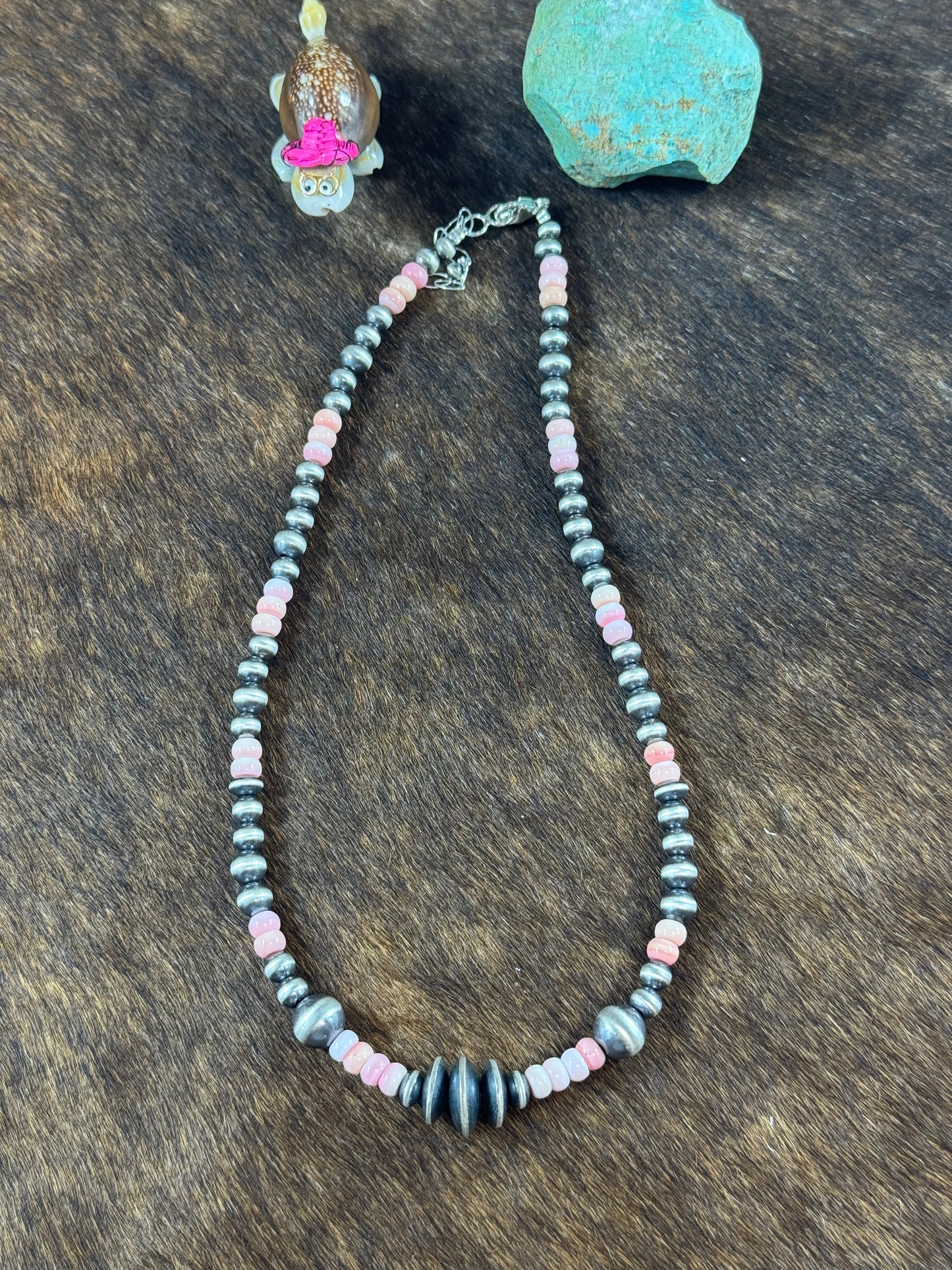 Pink Conch and Sterling Silver Varied Necklace