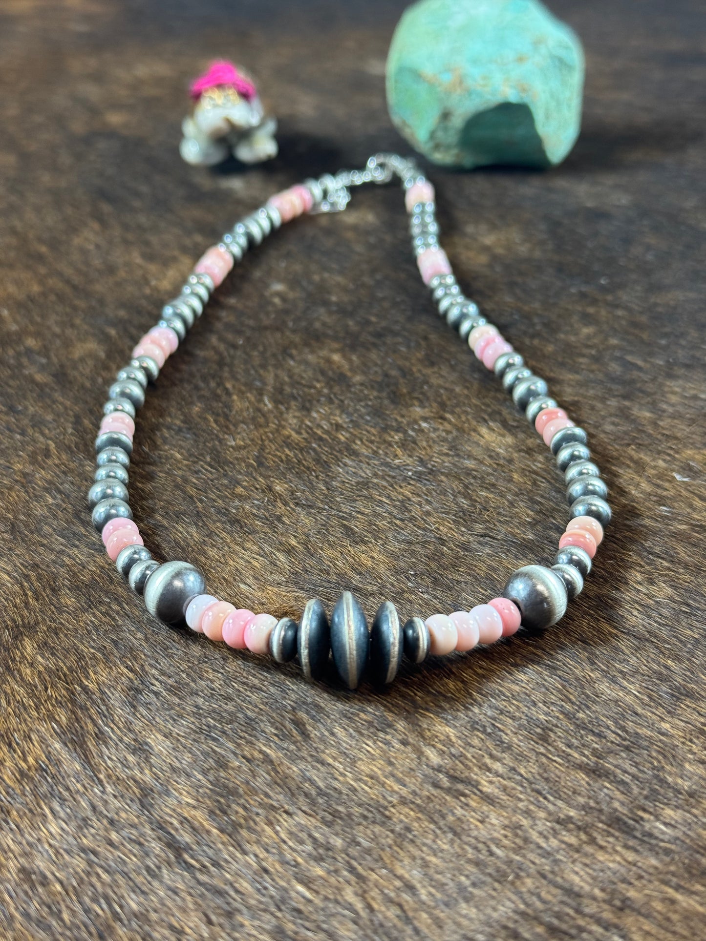 Pink Conch and Sterling Silver Varied Necklace