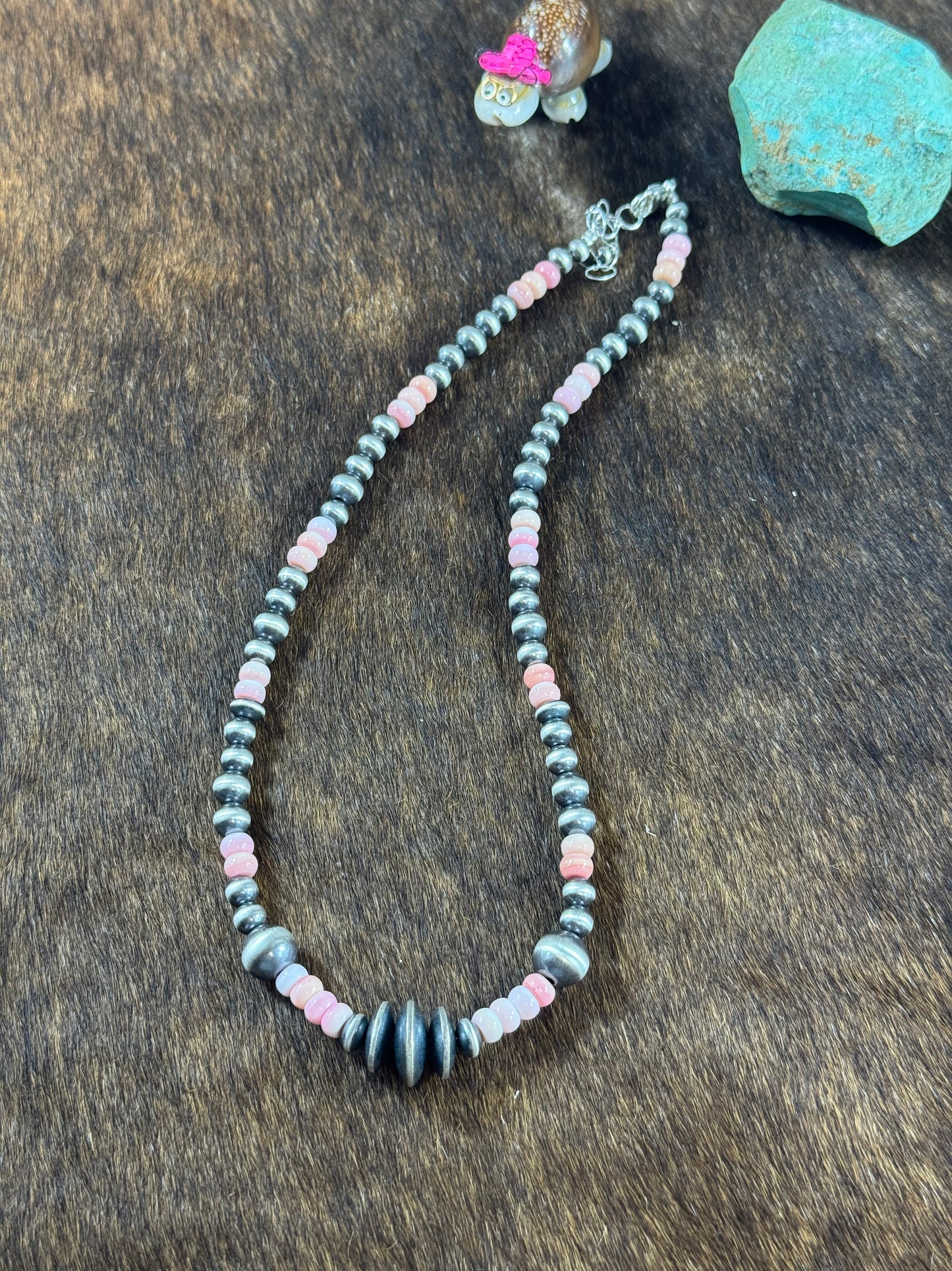 Pink Conch and Sterling Silver Varied Necklace